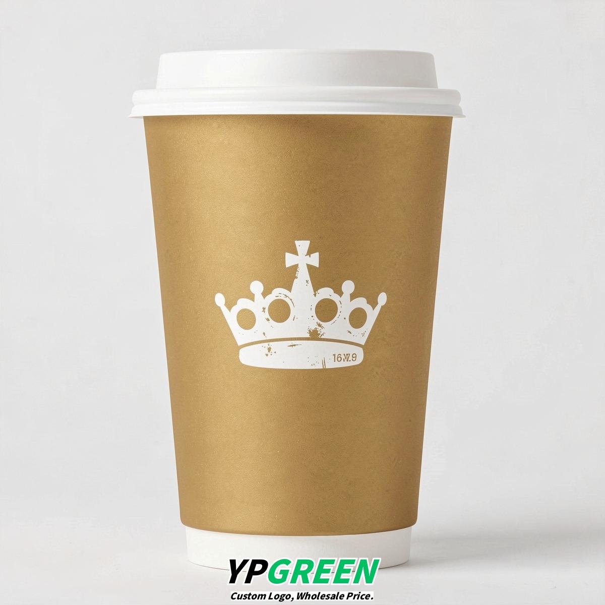 Gold Paper Cups with Crown Design 8-24oz