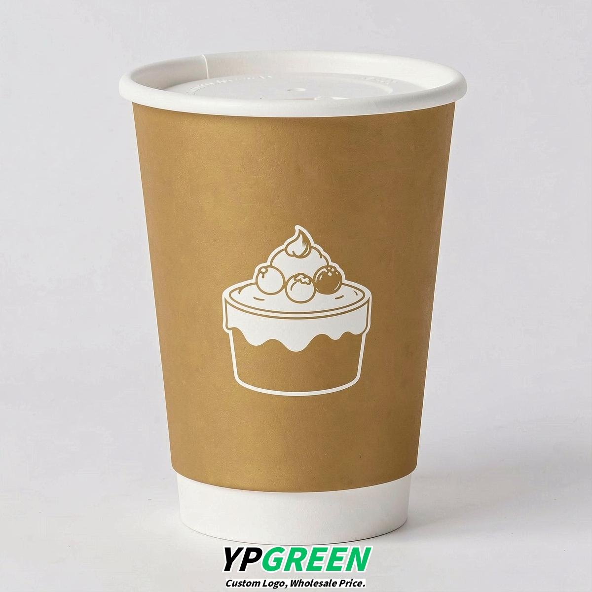Gold Paper Cups with Desserts Design 8-24oz