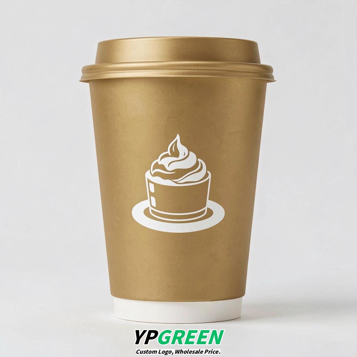 Gold Paper Cups with Desserts Design 8-24oz