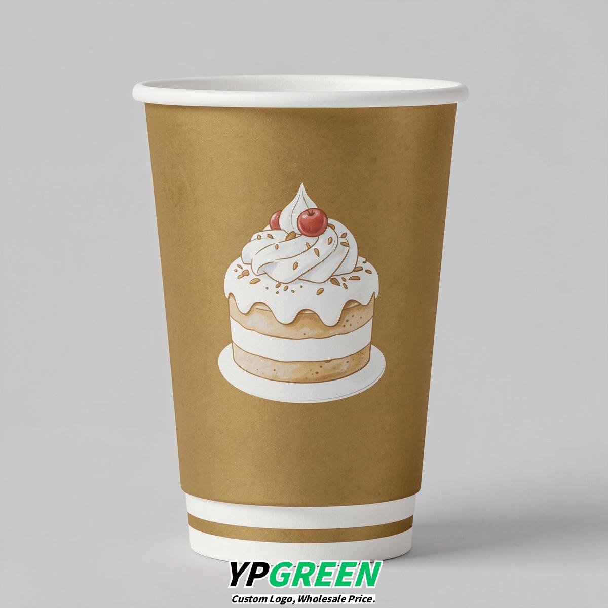 Gold Paper Cups with Desserts Design 8-24oz