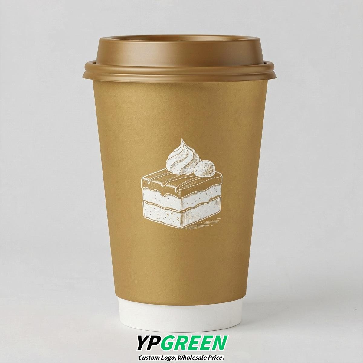 Gold Paper Cups with Desserts Design 8-24oz