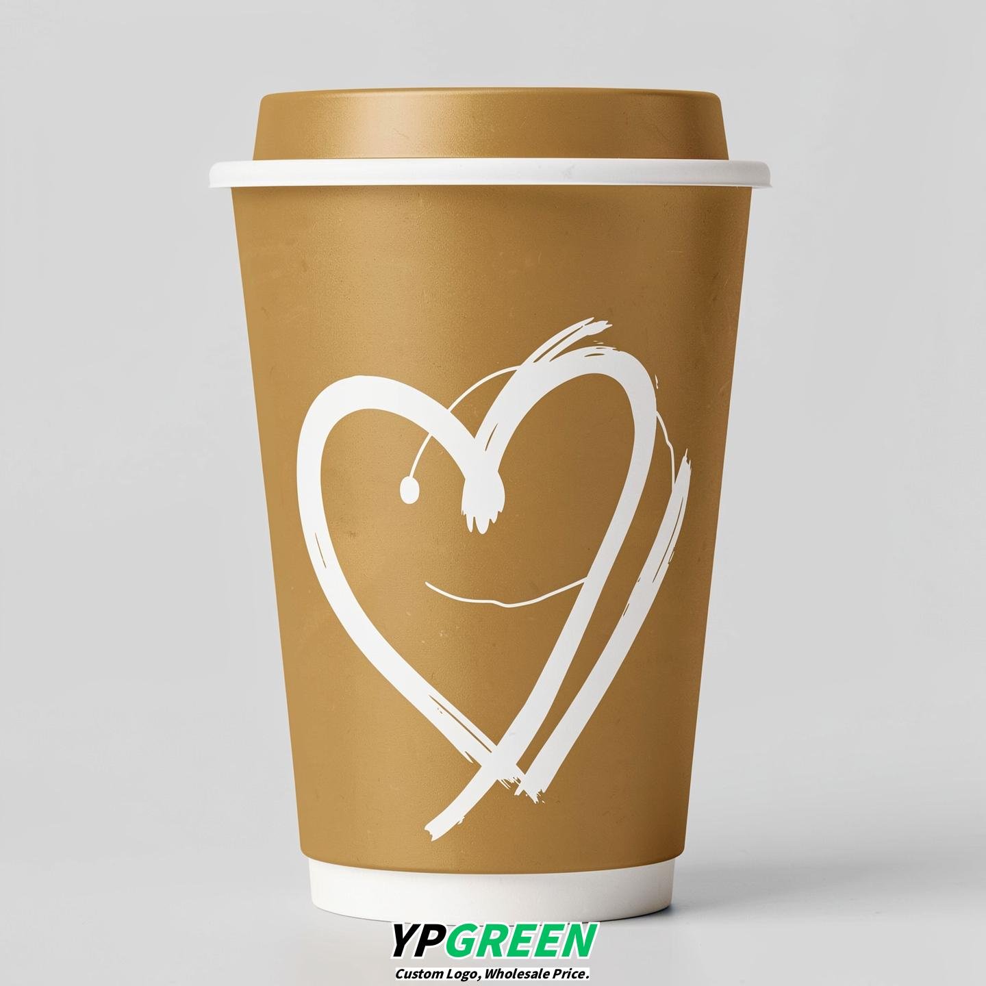 Gold Heart Paper Cups with Lids 8-24oz