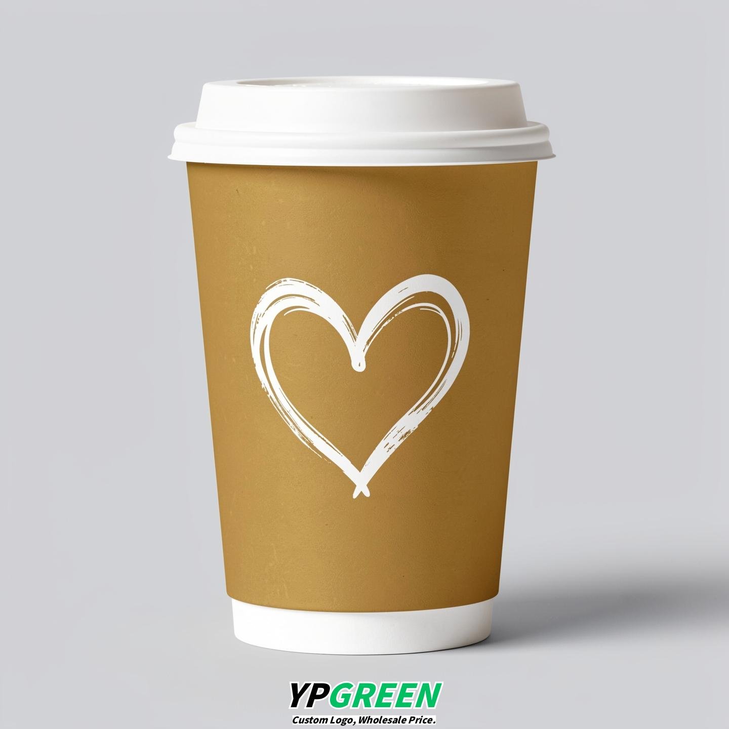 Gold Heart Paper Cups with Lids 8-24oz