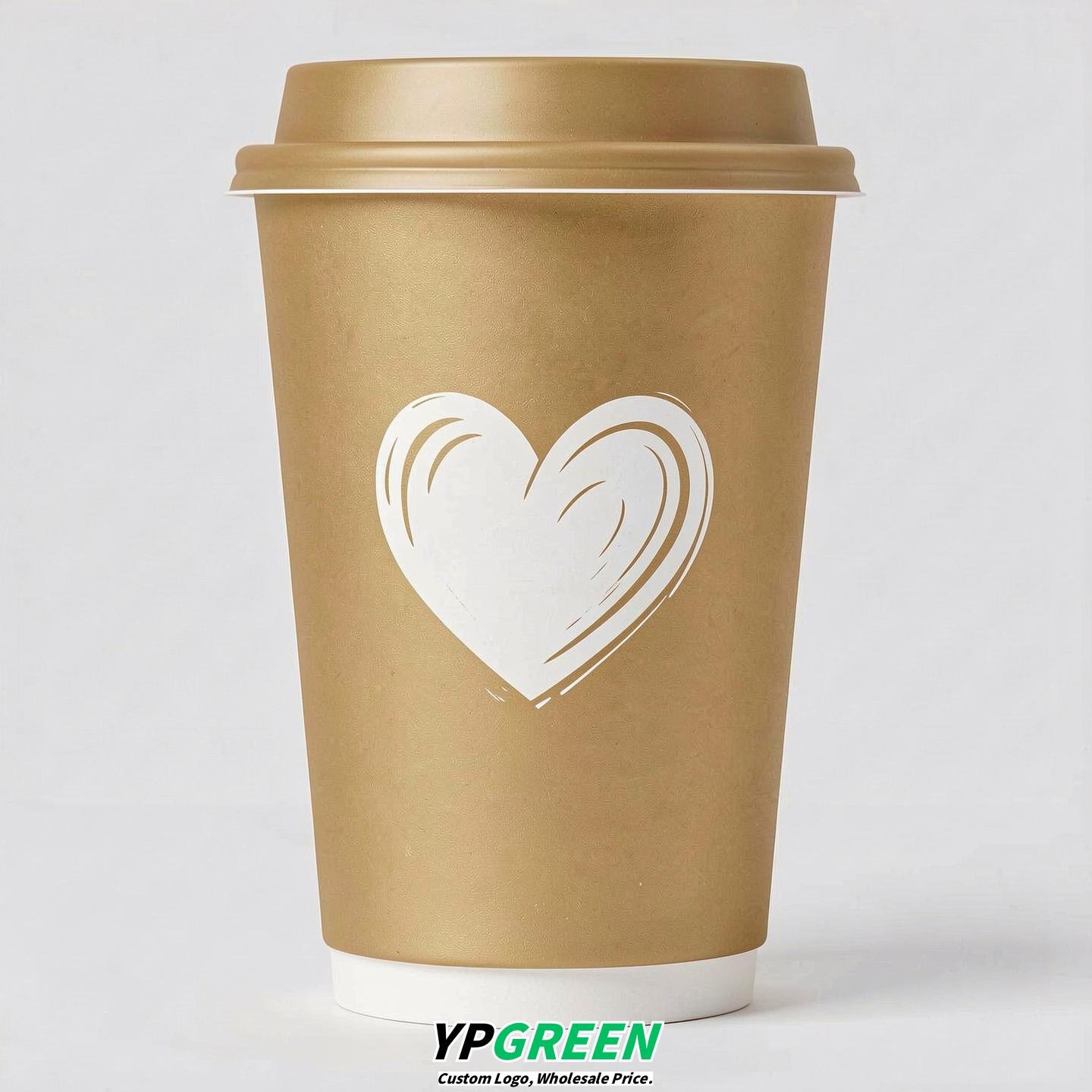 Gold Heart Paper Cups with Lids 8-24oz