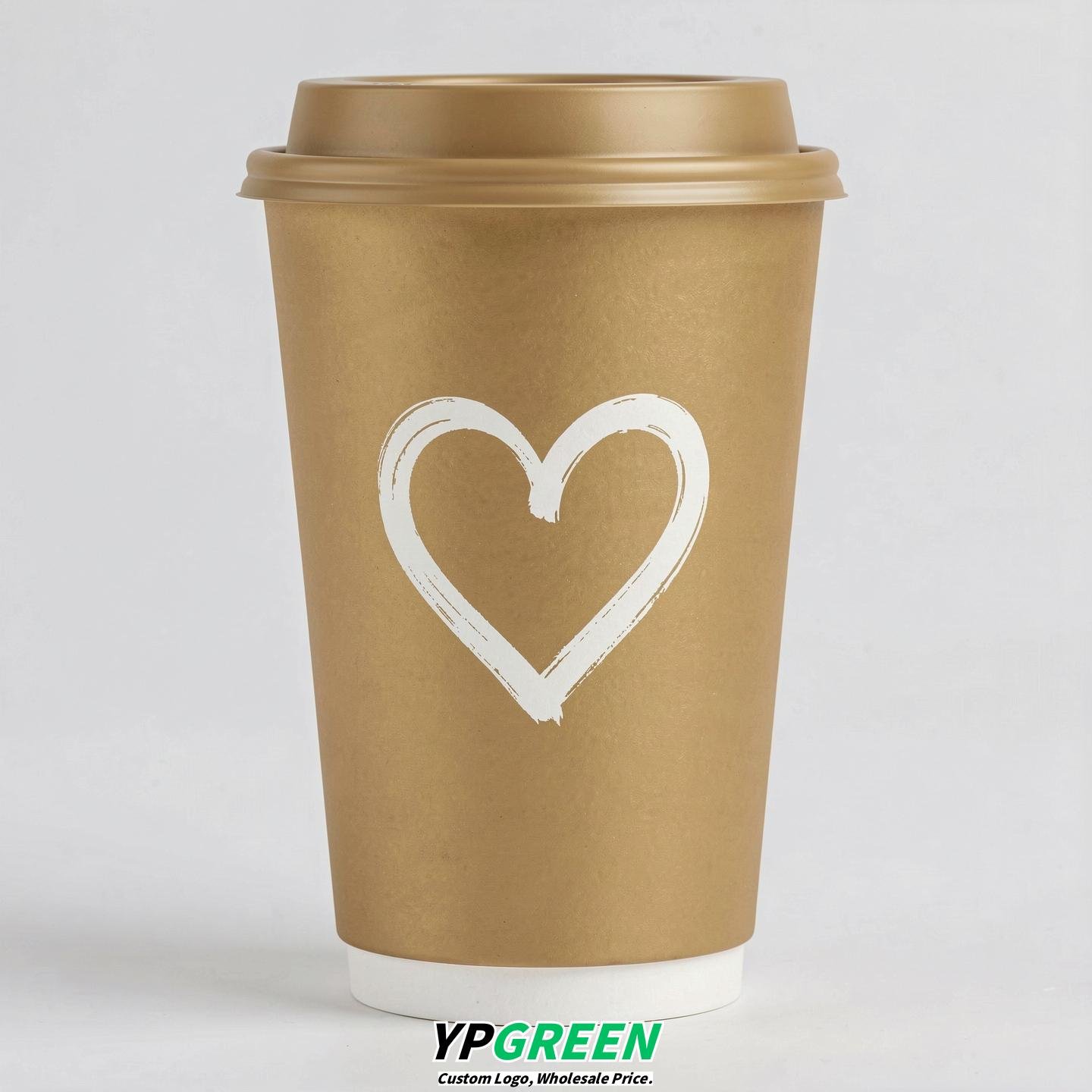 Gold Heart Paper Cups with Lids 8-24oz