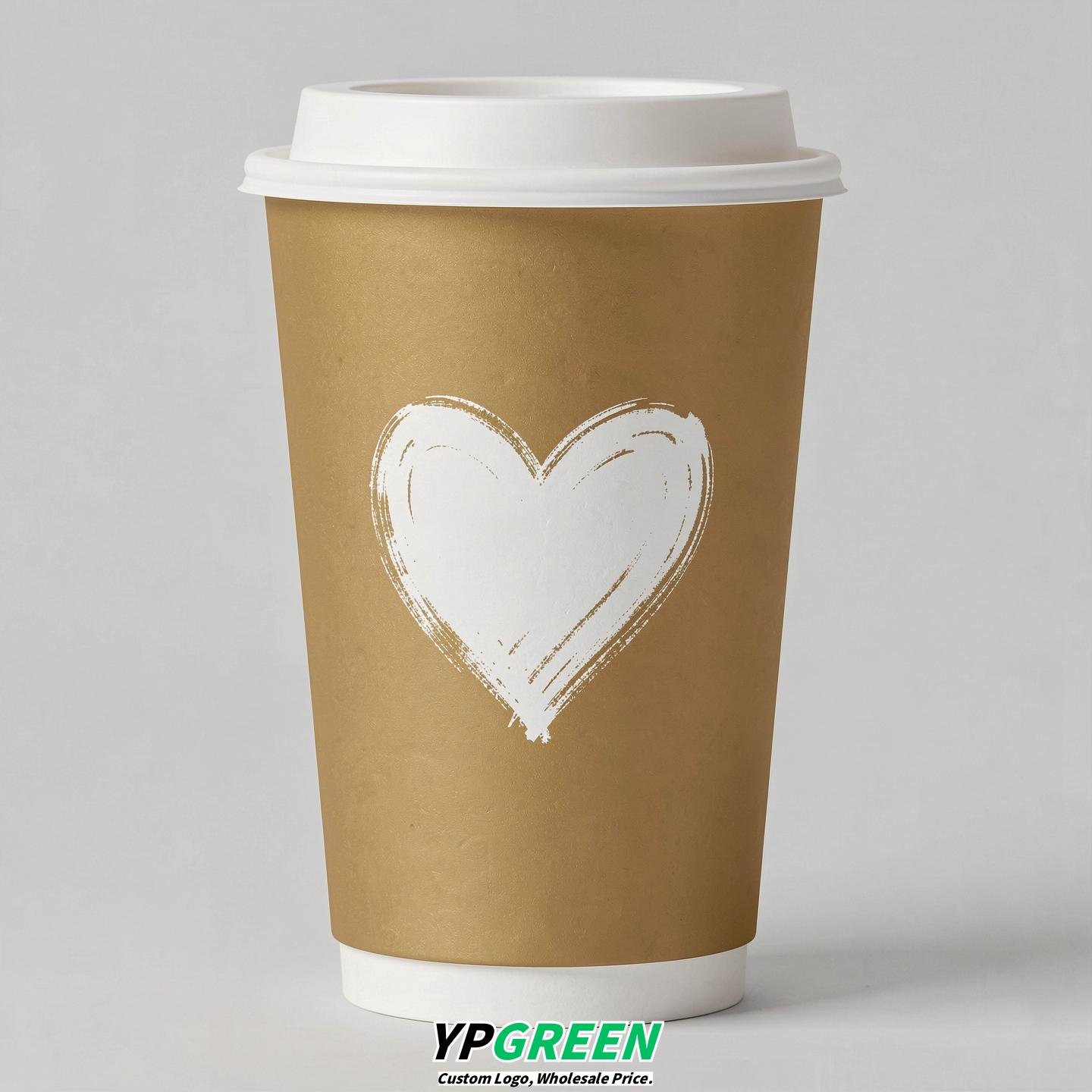 Gold Heart Paper Cups with Lids 8-24oz