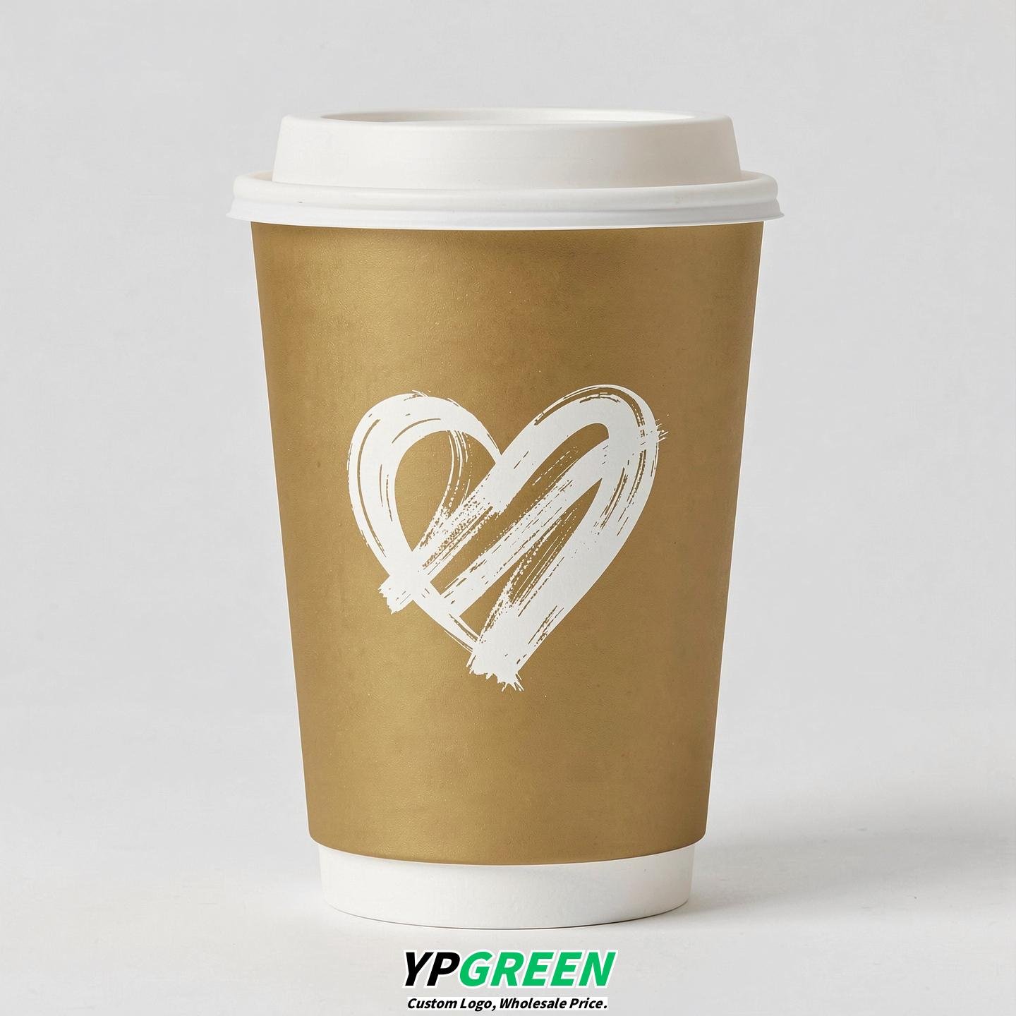 Gold Heart Paper Cups with Lids 8-24oz