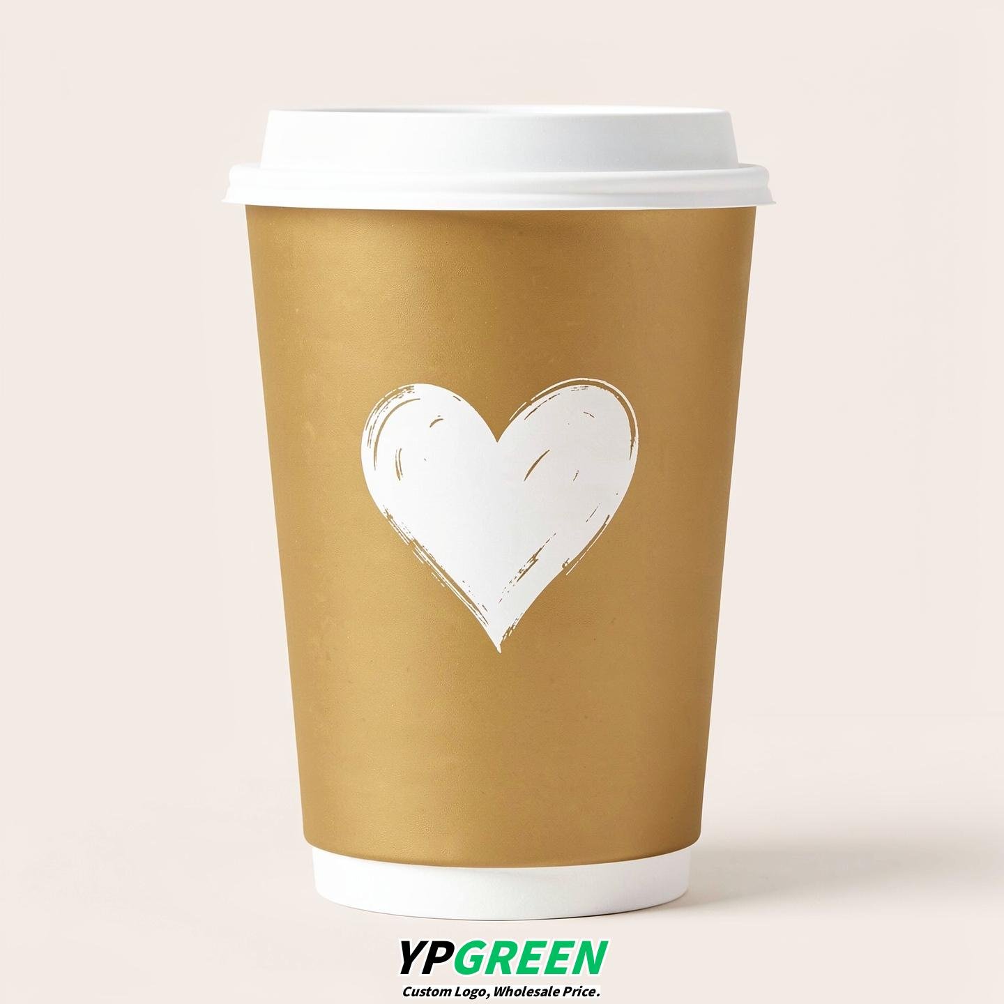 Gold Heart Paper Cups with Lids 8-24oz
