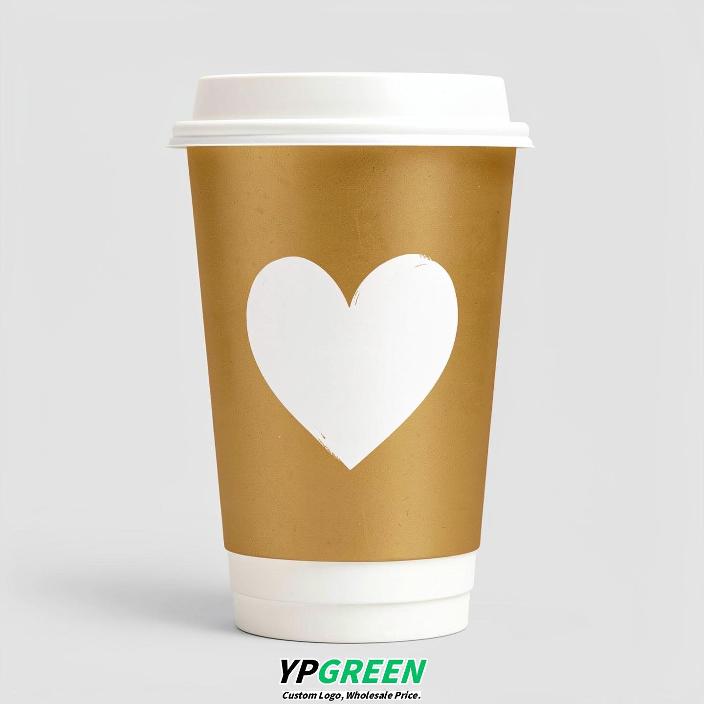 Gold Heart Paper Cups with Lids 8-24oz