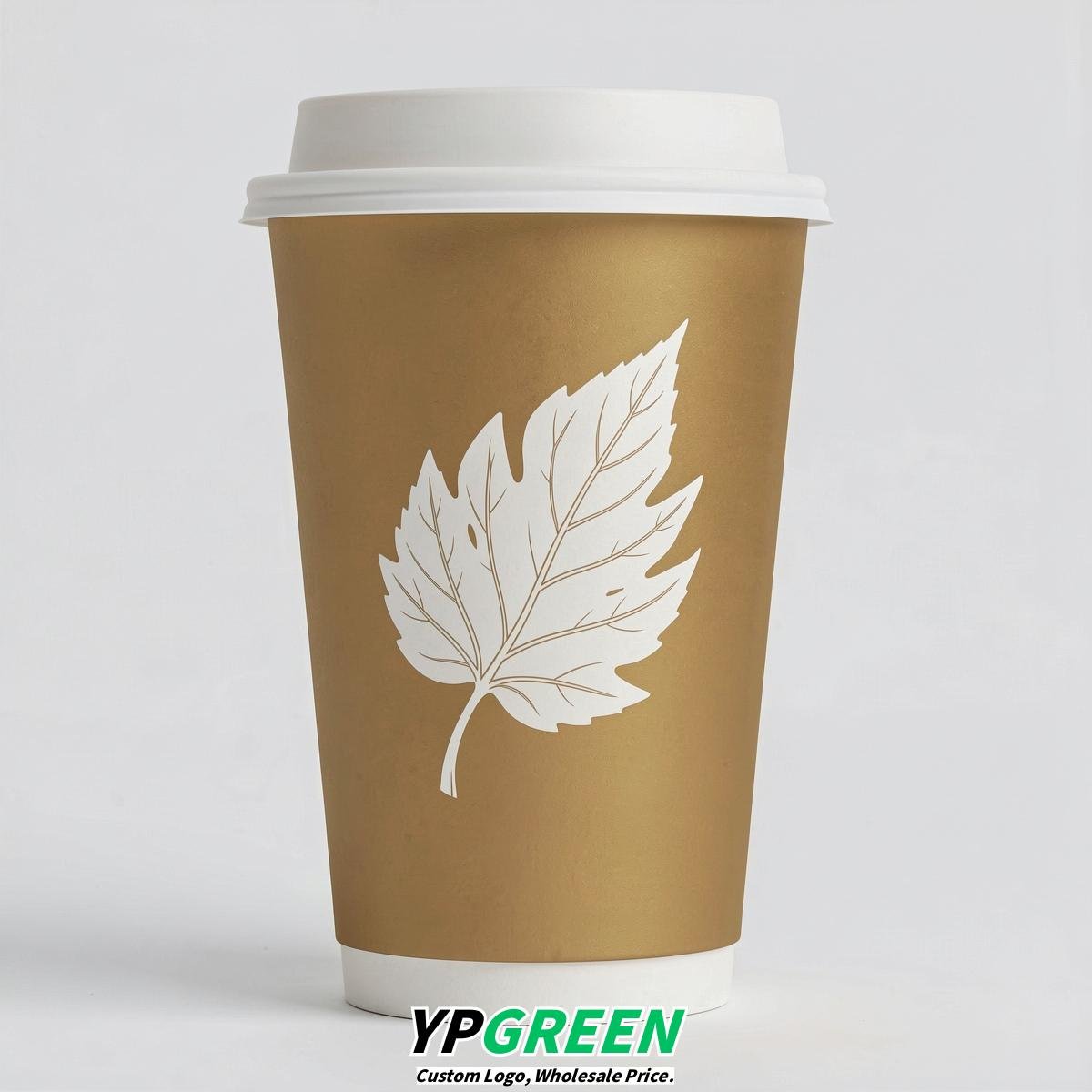 Gold Leaves Paper Cups with Lids 8-24oz