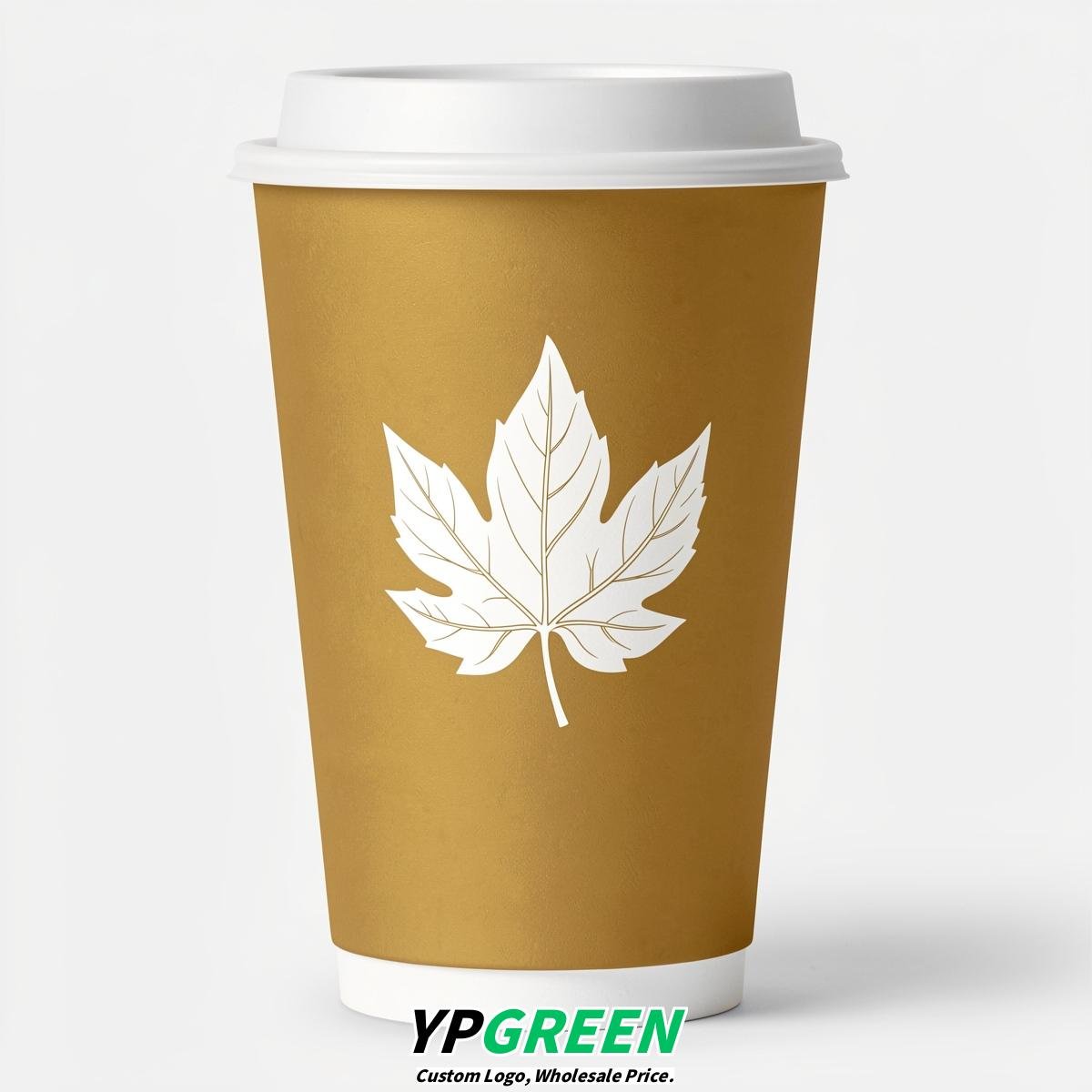 Gold Leaves Paper Cups with Lids 8-24oz