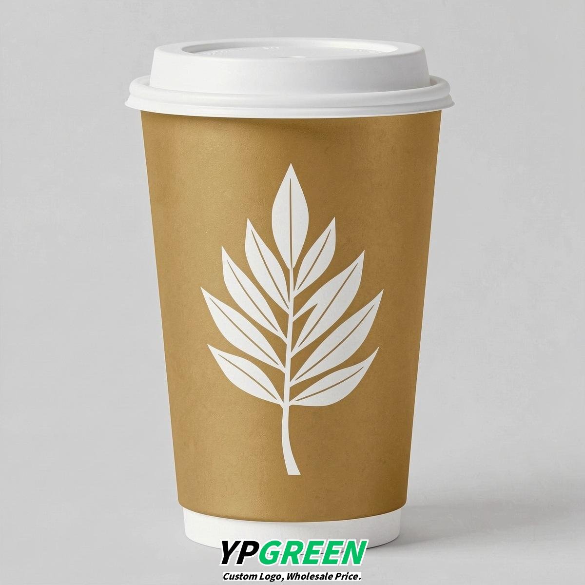 Gold Leaves Paper Cups with Lids 8-24oz