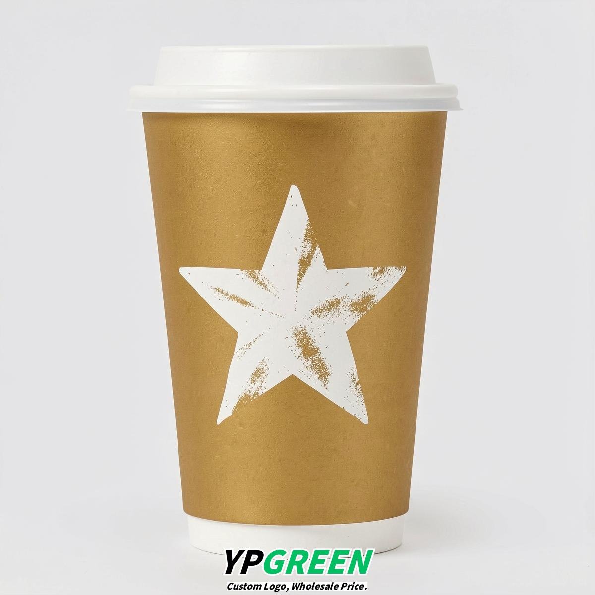 Gold Stars Paper Cups with Lids 8-24oz