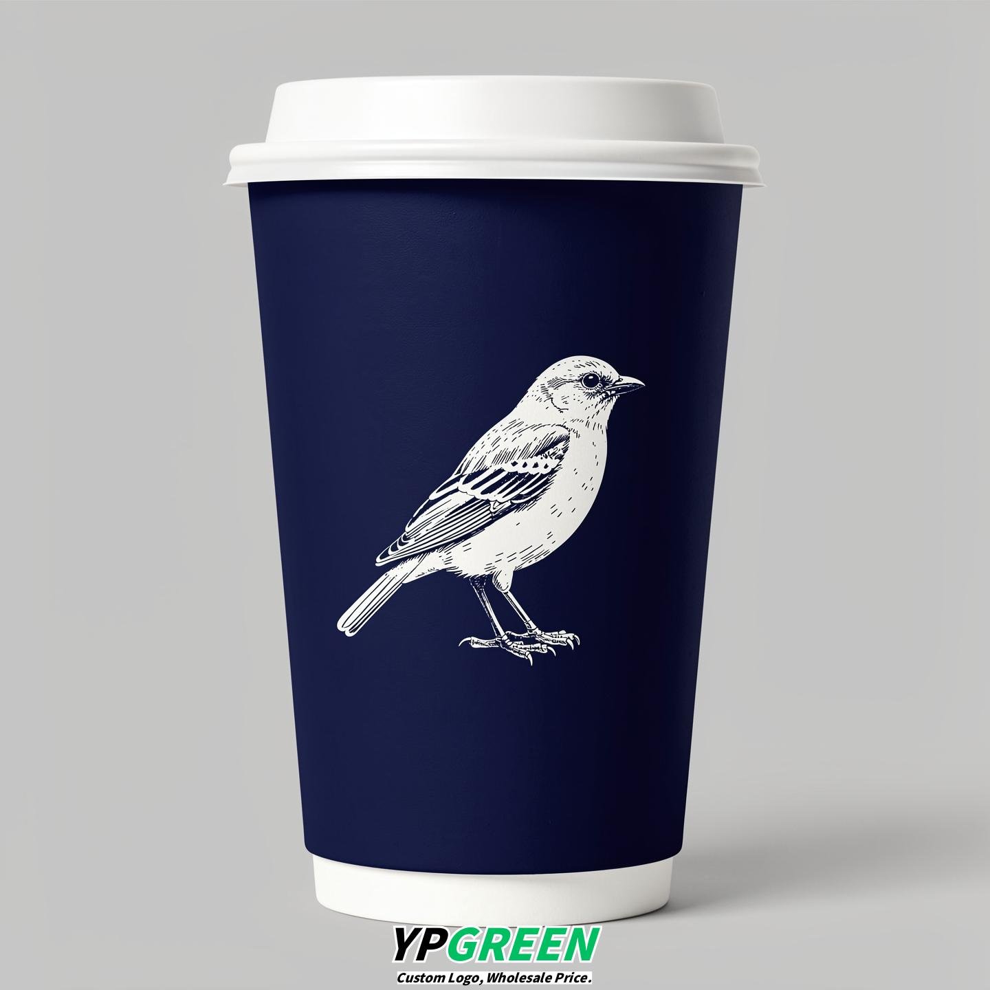 Indigo Paper Cups with Bird Logo & Lids 8-24oz