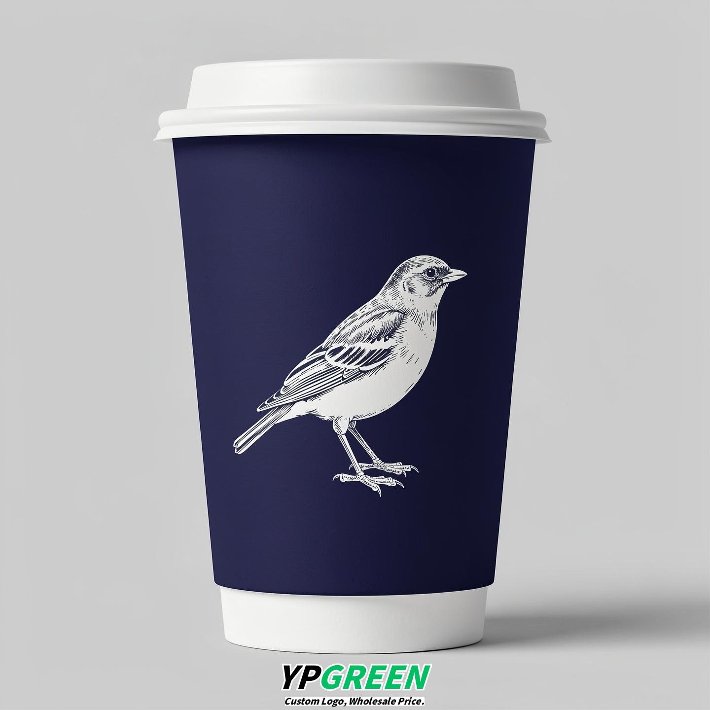 Indigo Paper Cups with Bird Logo & Lids 8-24oz