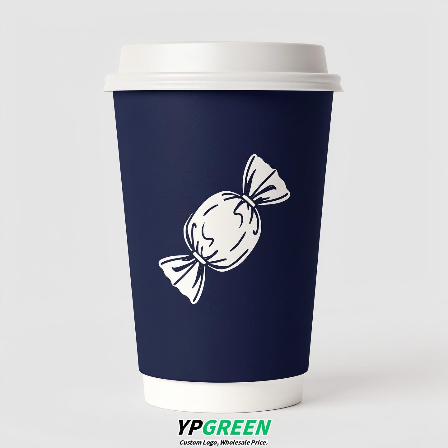 Indigo Paper Cups with Candy Logo & Lids 8-24oz