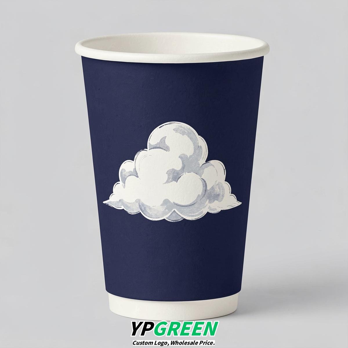 Indigo Paper Cups with Clouds Logo & Lids 8-24oz