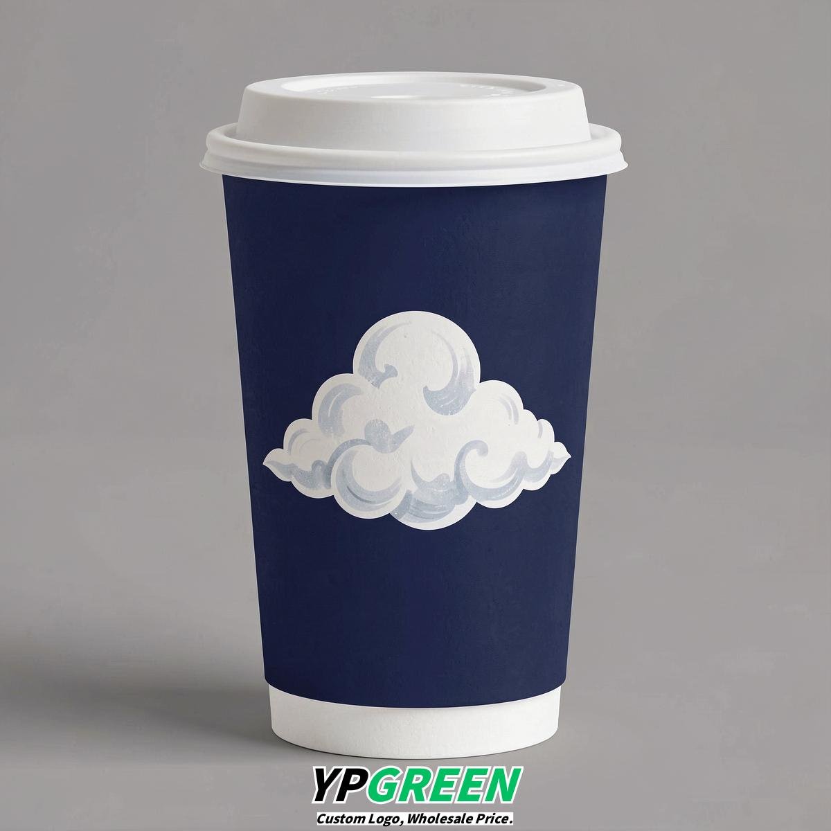 Indigo Paper Cups with Clouds Logo & Lids 8-24oz