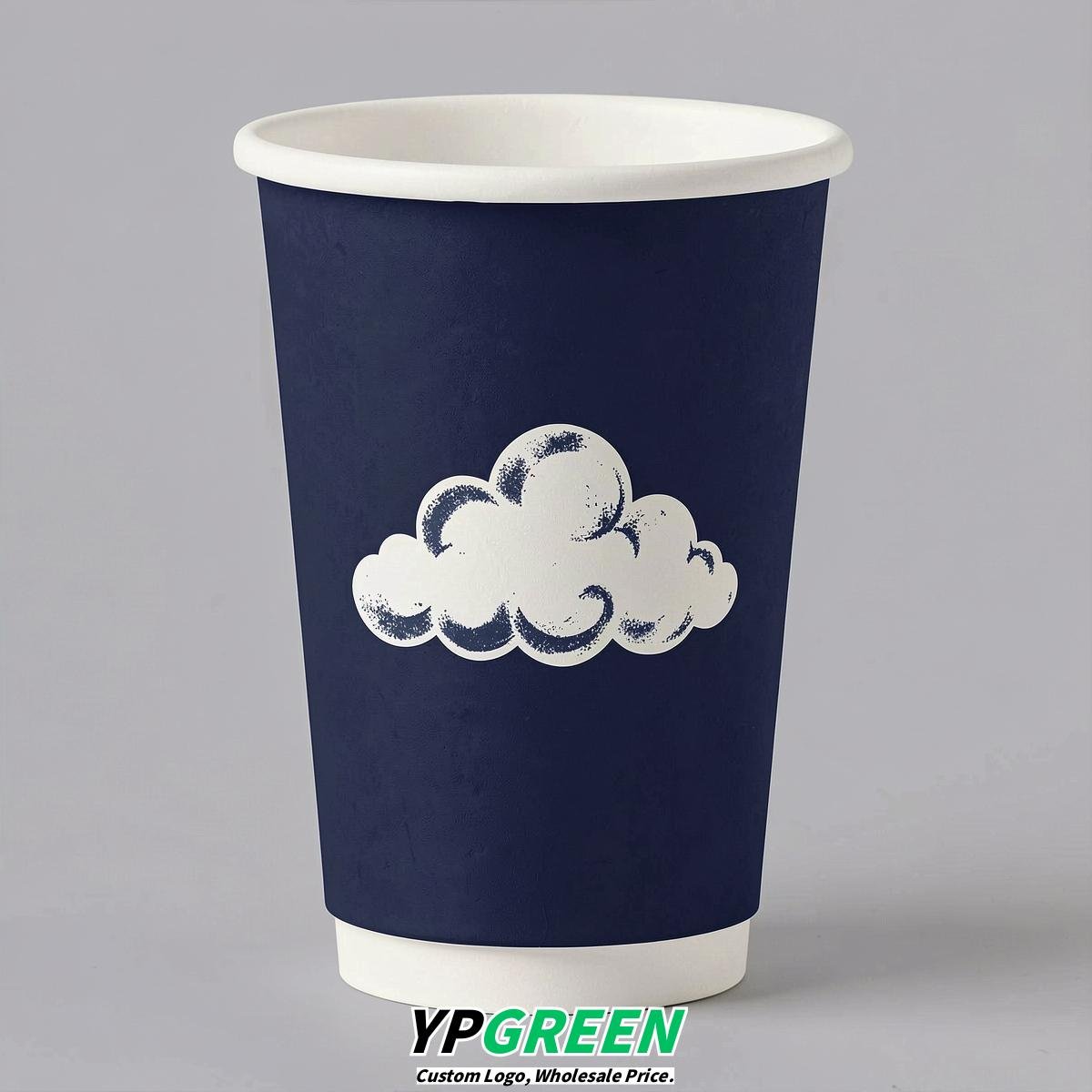 Indigo Paper Cups with Clouds Logo & Lids 8-24oz