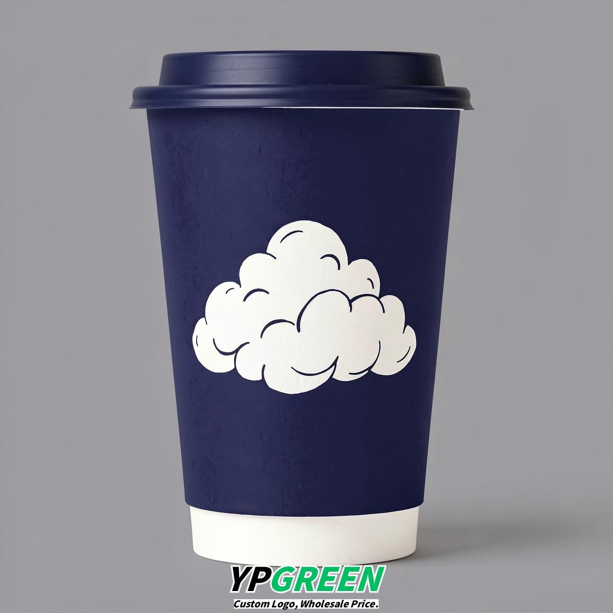 Indigo Paper Cups with Clouds Logo & Lids 8-24oz