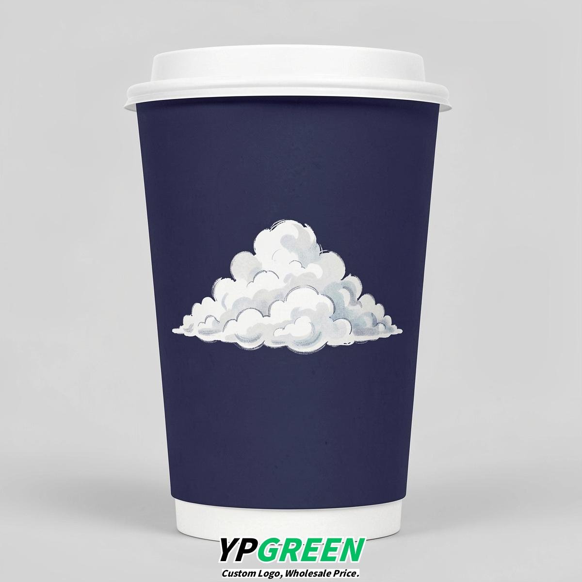 Indigo Paper Cups with Clouds Logo & Lids 8-24oz
