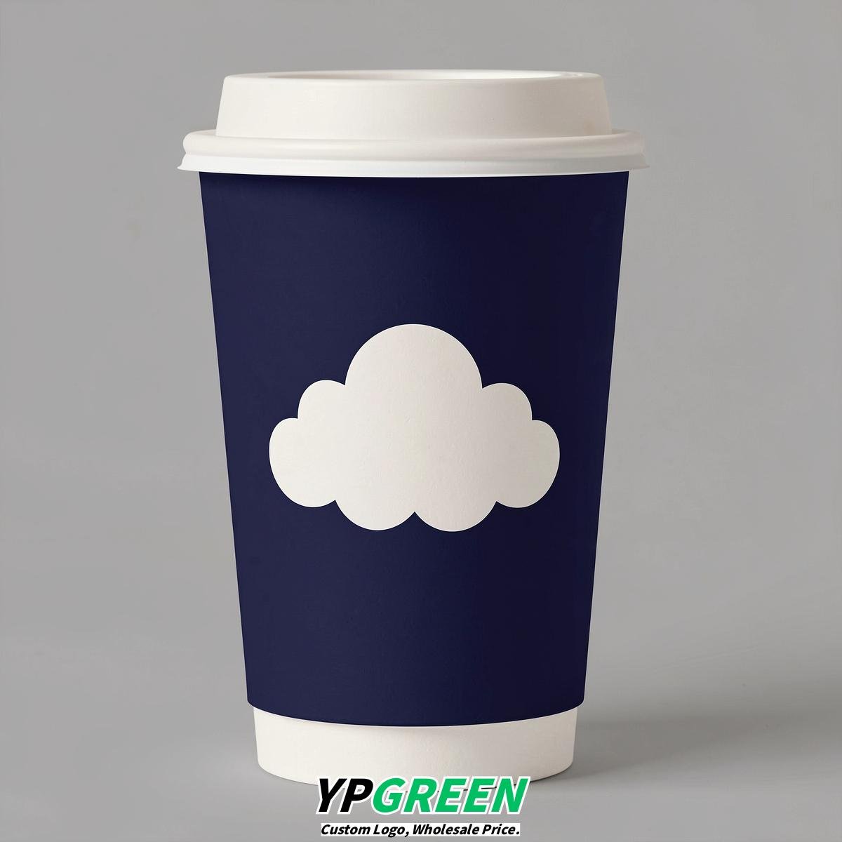 Indigo Paper Cups with Clouds Logo & Lids 8-24oz