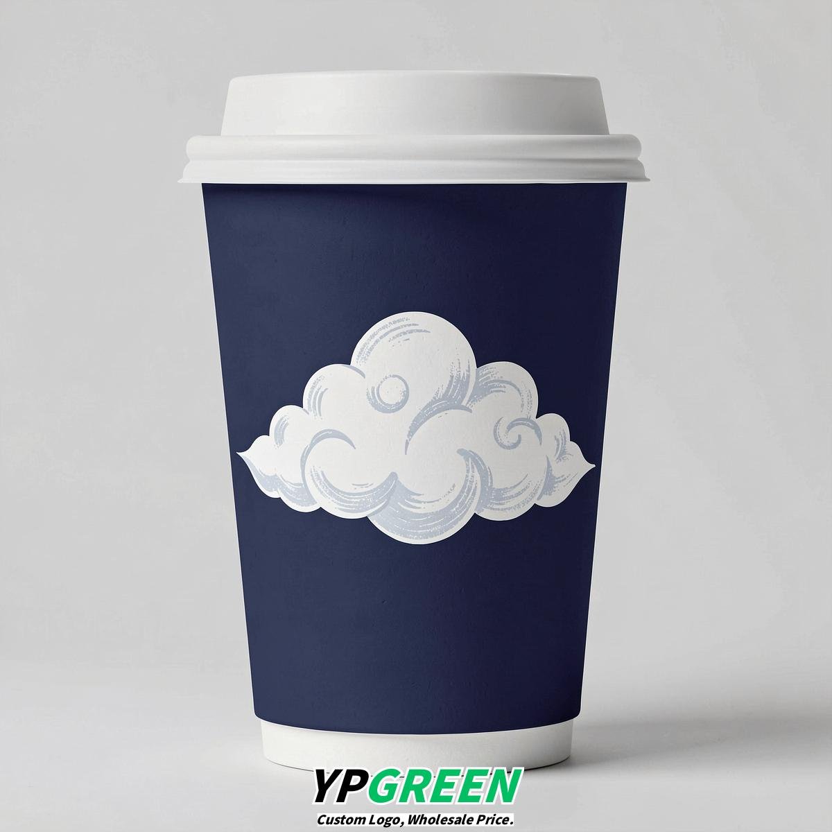 Indigo Paper Cups with Clouds Logo & Lids 8-24oz