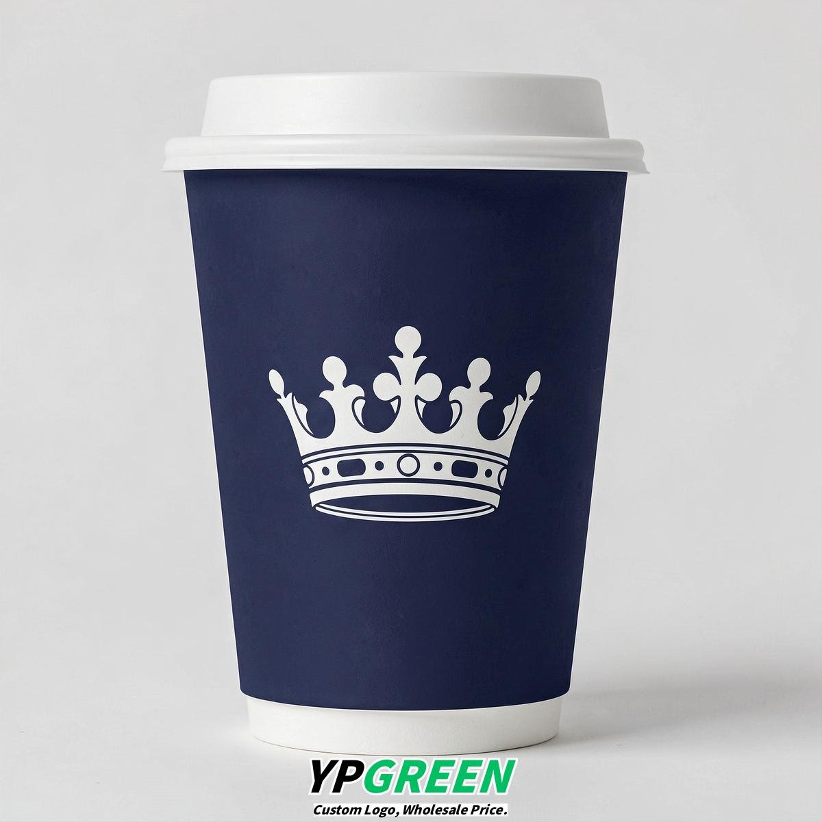 Indigo Paper Cups with Crown Design 8-24oz