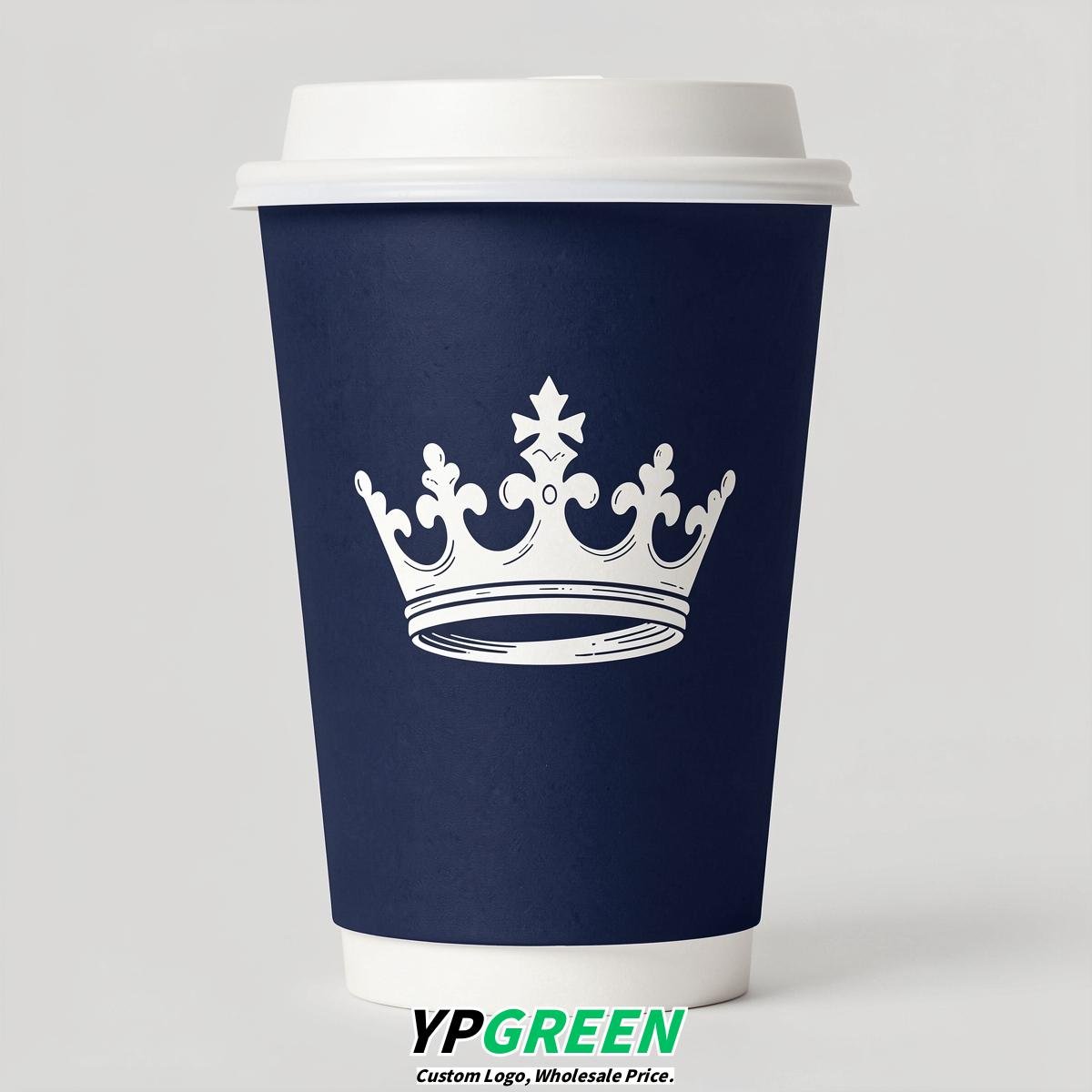 Indigo Paper Cups with Crown Design 8-24oz