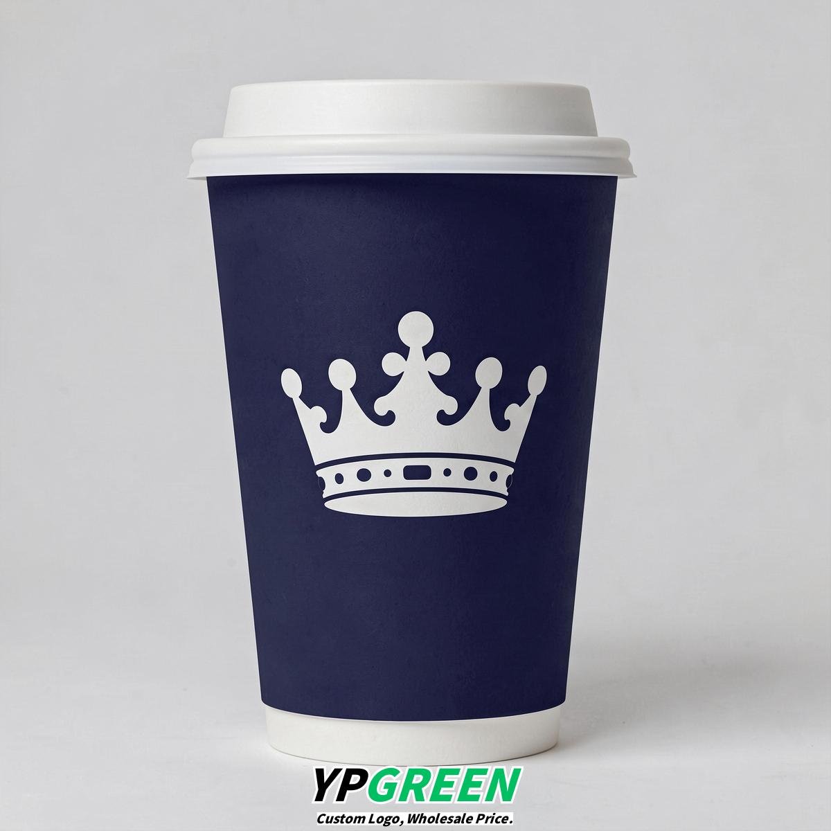 Indigo Paper Cups with Crown Design 8-24oz