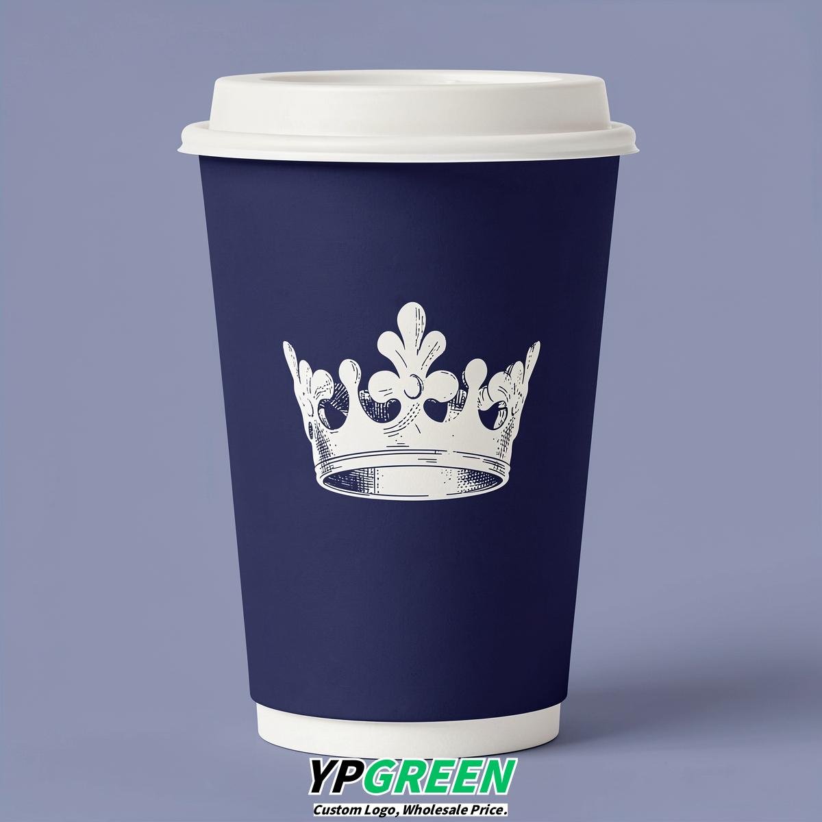 Indigo Paper Cups with Crown Design 8-24oz