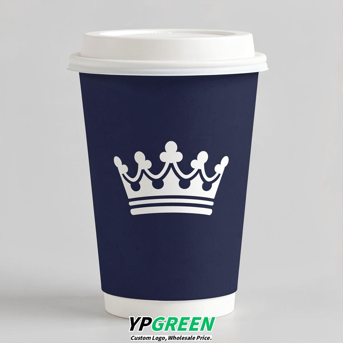 Indigo Paper Cups with Crown Design 8-24oz