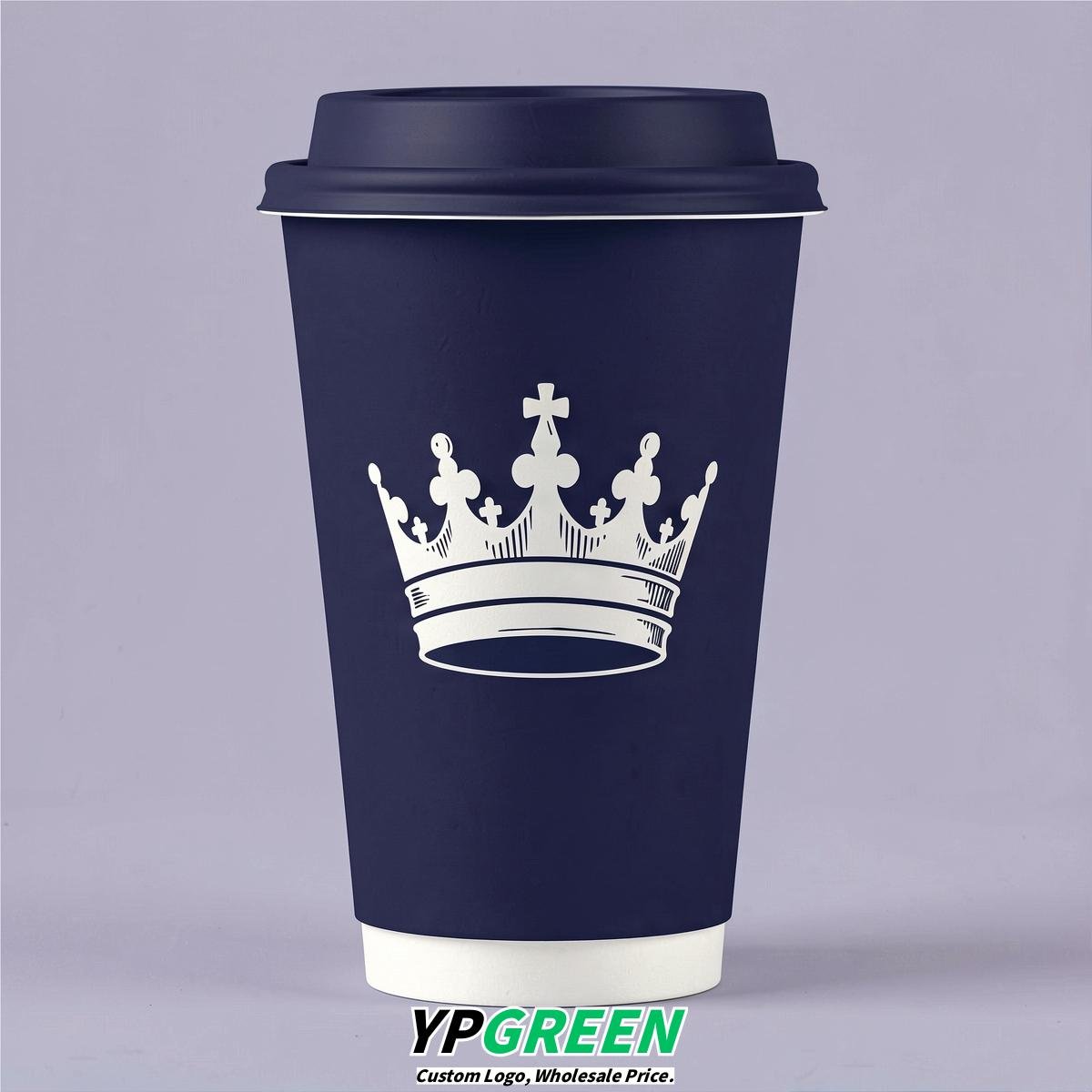 Indigo Paper Cups with Crown Design 8-24oz
