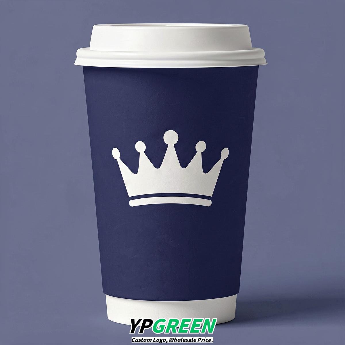 Indigo Paper Cups with Crown Design 8-24oz