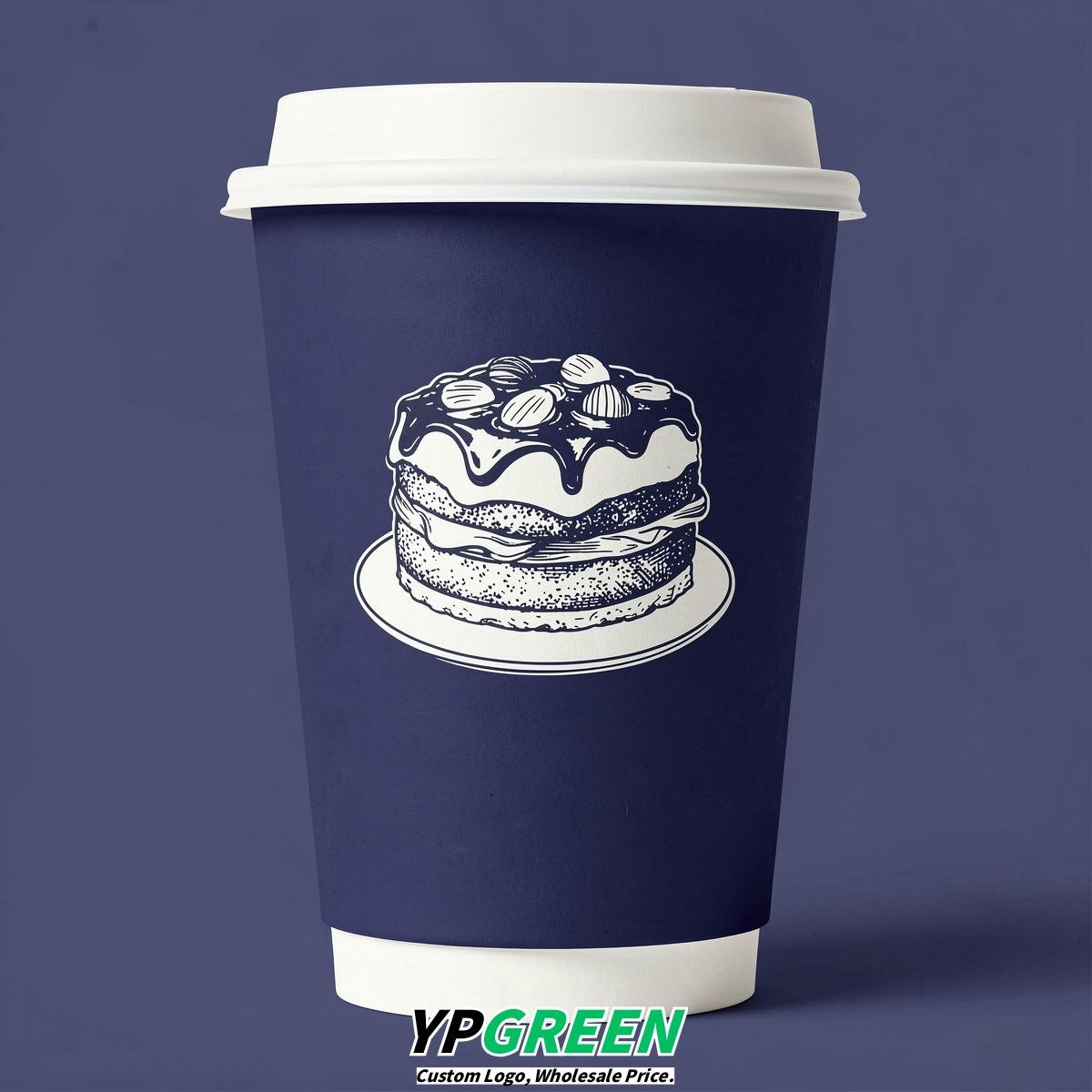 Indigo Paper Cups with Desserts Design 8-24oz Indigo Paper Cups with Desserts Design 8-24oz