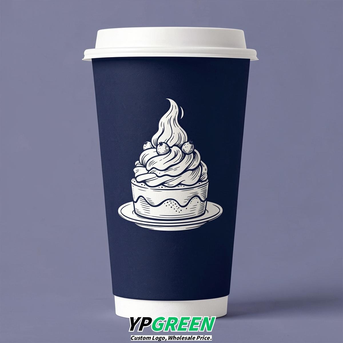 Indigo Paper Cups with Desserts Design 8-24oz