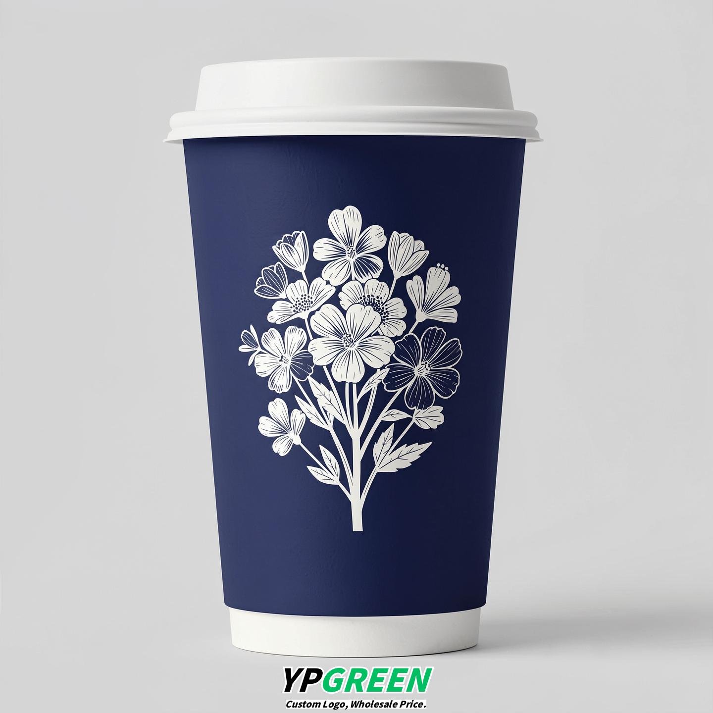 Indigo Floral Paper Cups with Lids 8-24oz