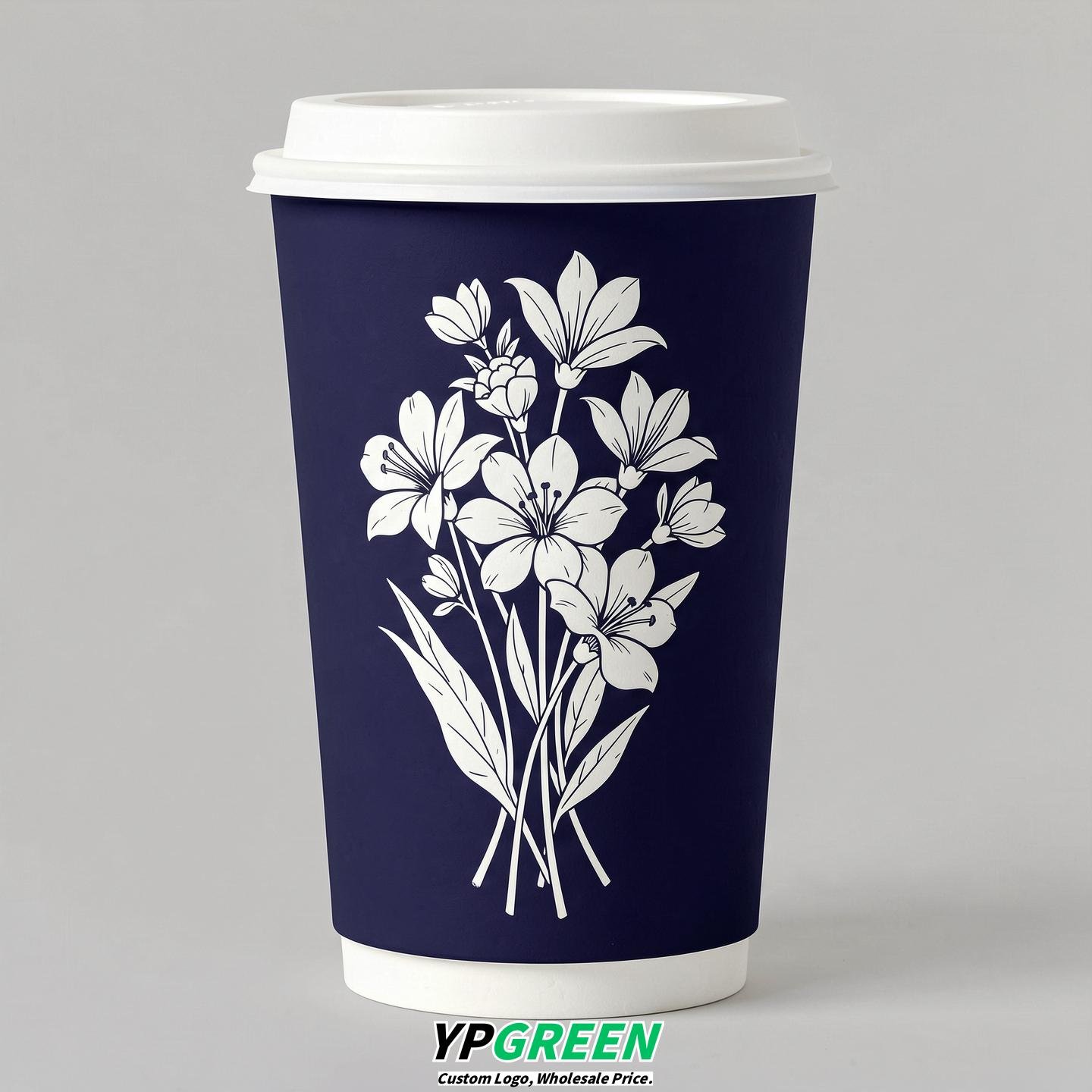 Indigo Floral Paper Cups with Lids 8-24oz