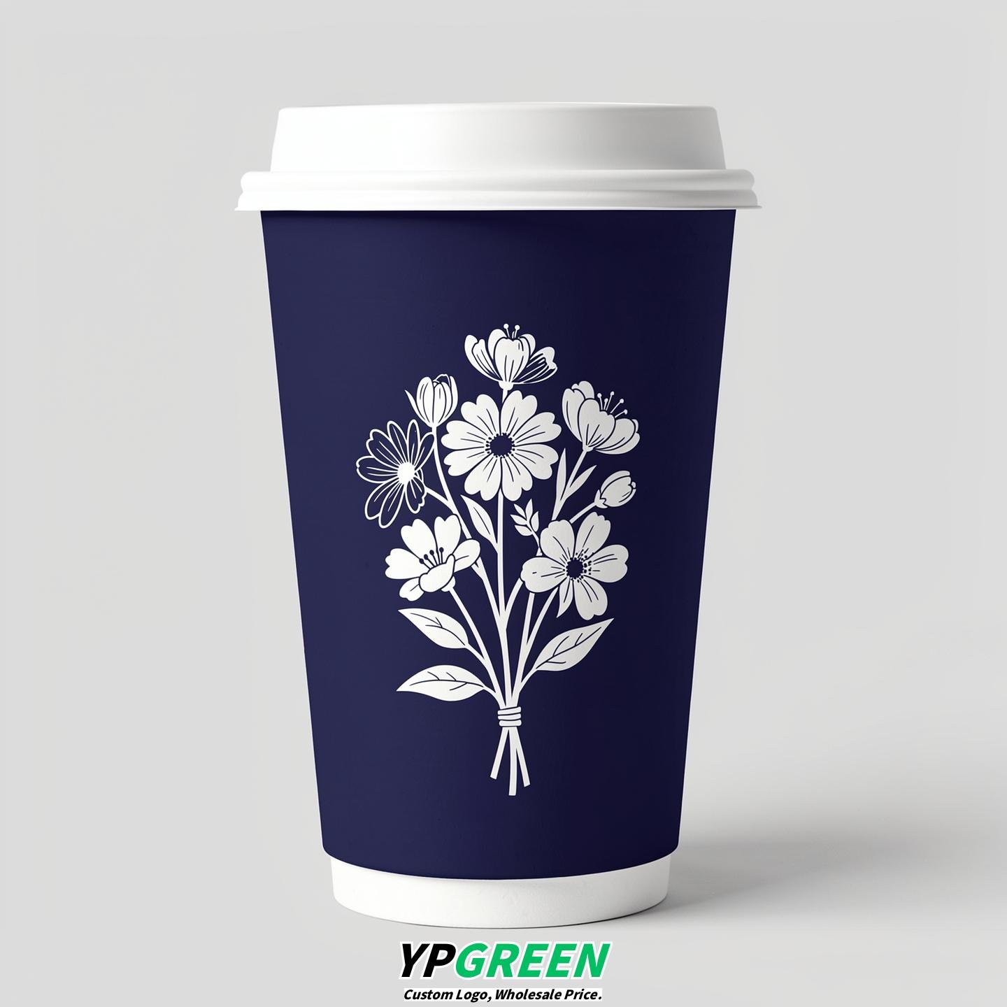 Indigo Floral Paper Cups with Lids 8-24oz