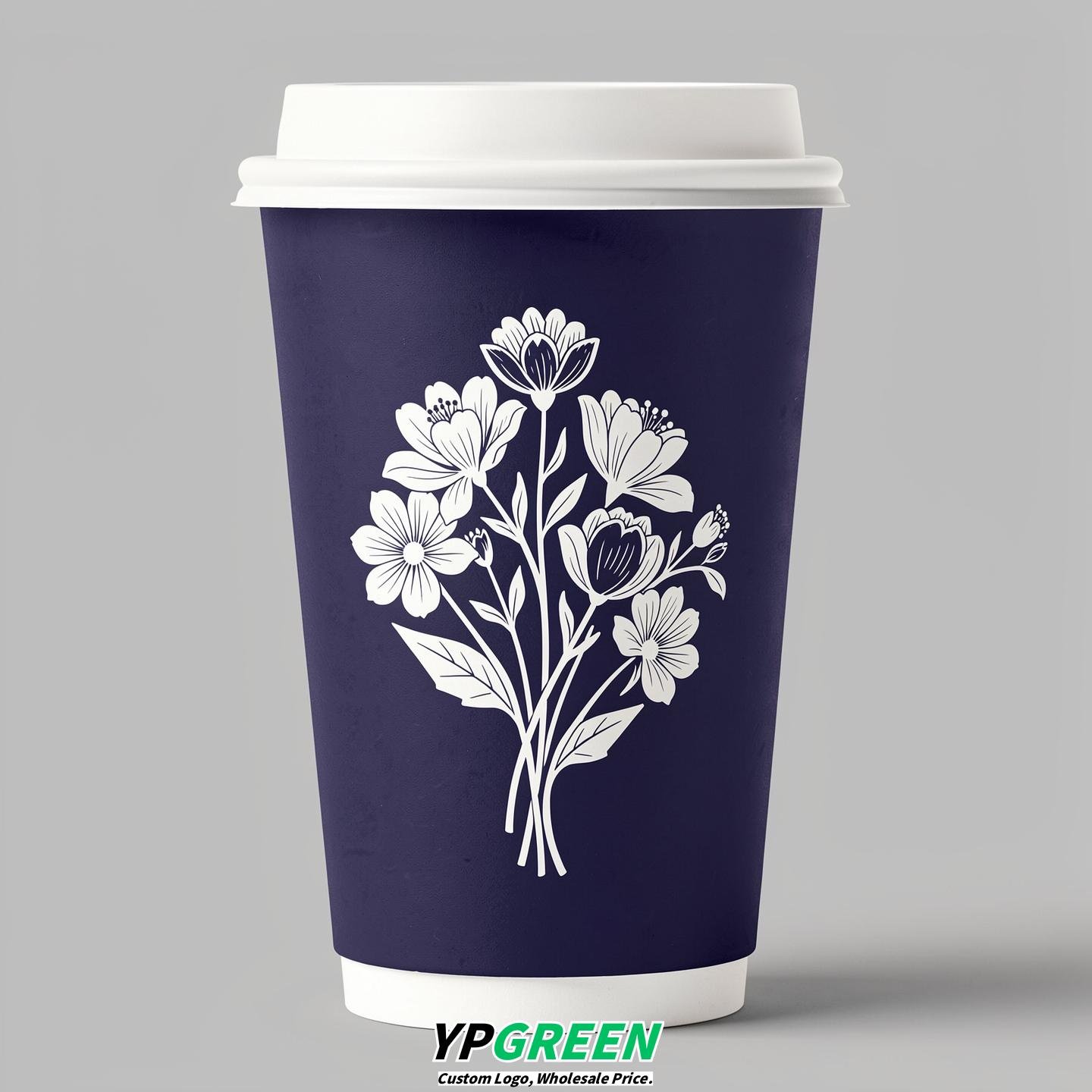 Indigo Floral Paper Cups with Lids 8-24oz