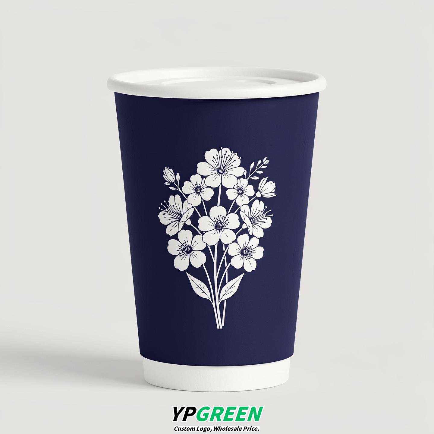Indigo Floral Paper Cups with Lids 8-24oz