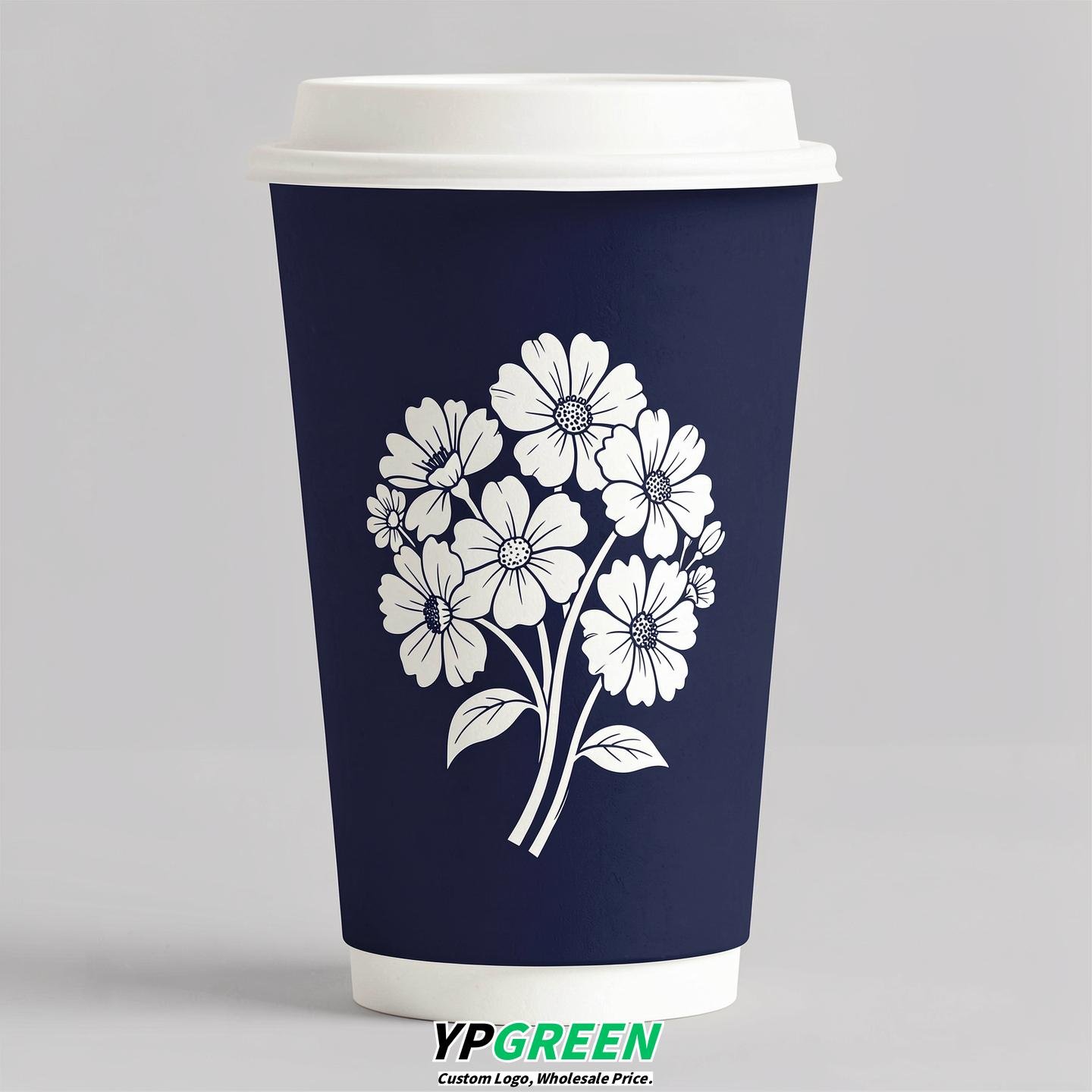Indigo Floral Paper Cups with Lids 8-24oz
