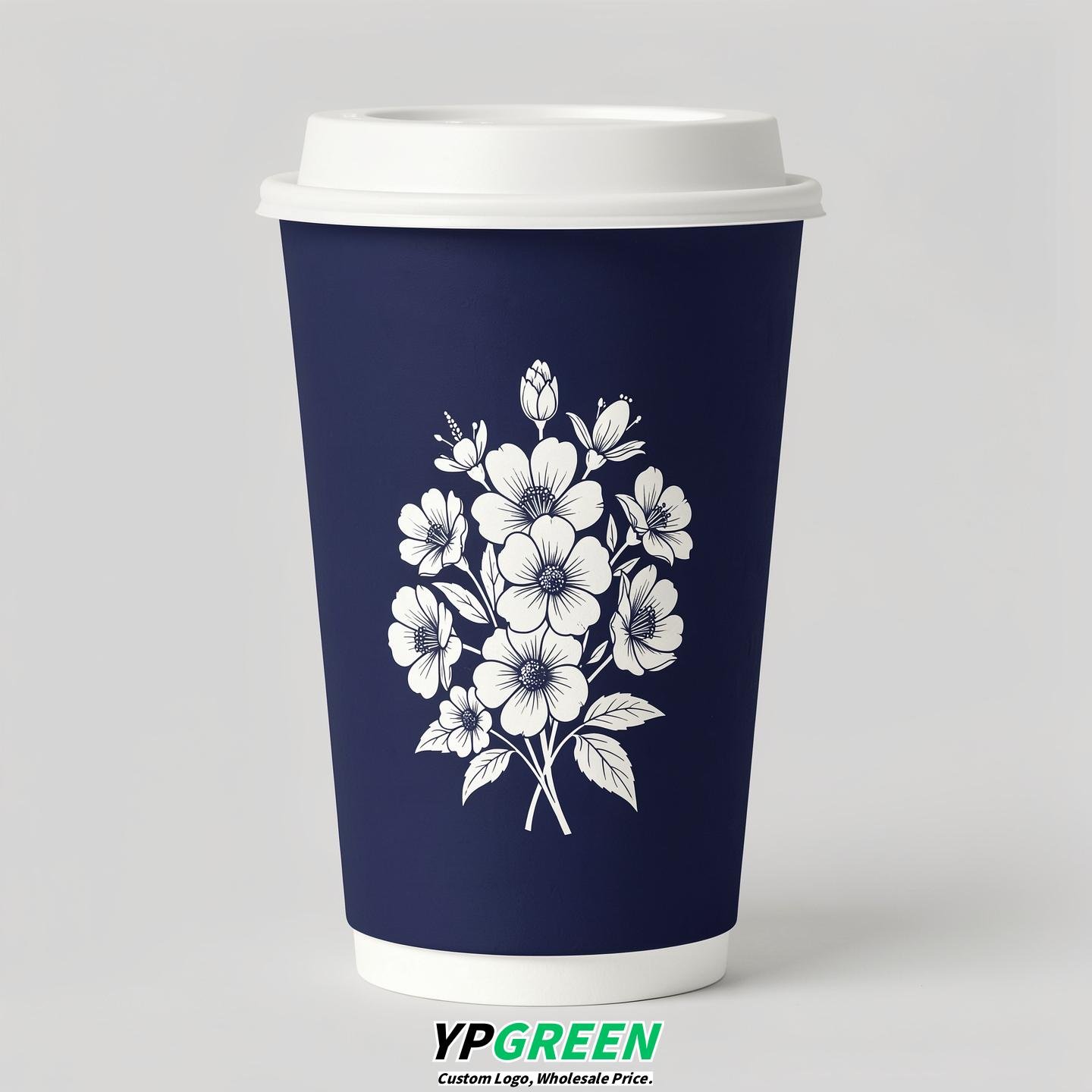 Indigo Floral Paper Cups with Lids 8-24oz