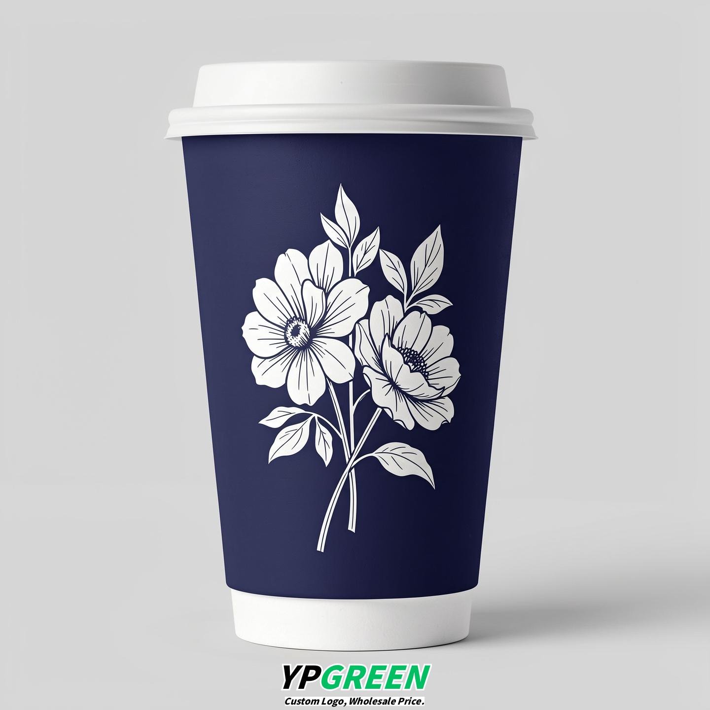 Indigo Floral Paper Cups with Lids 8-24oz