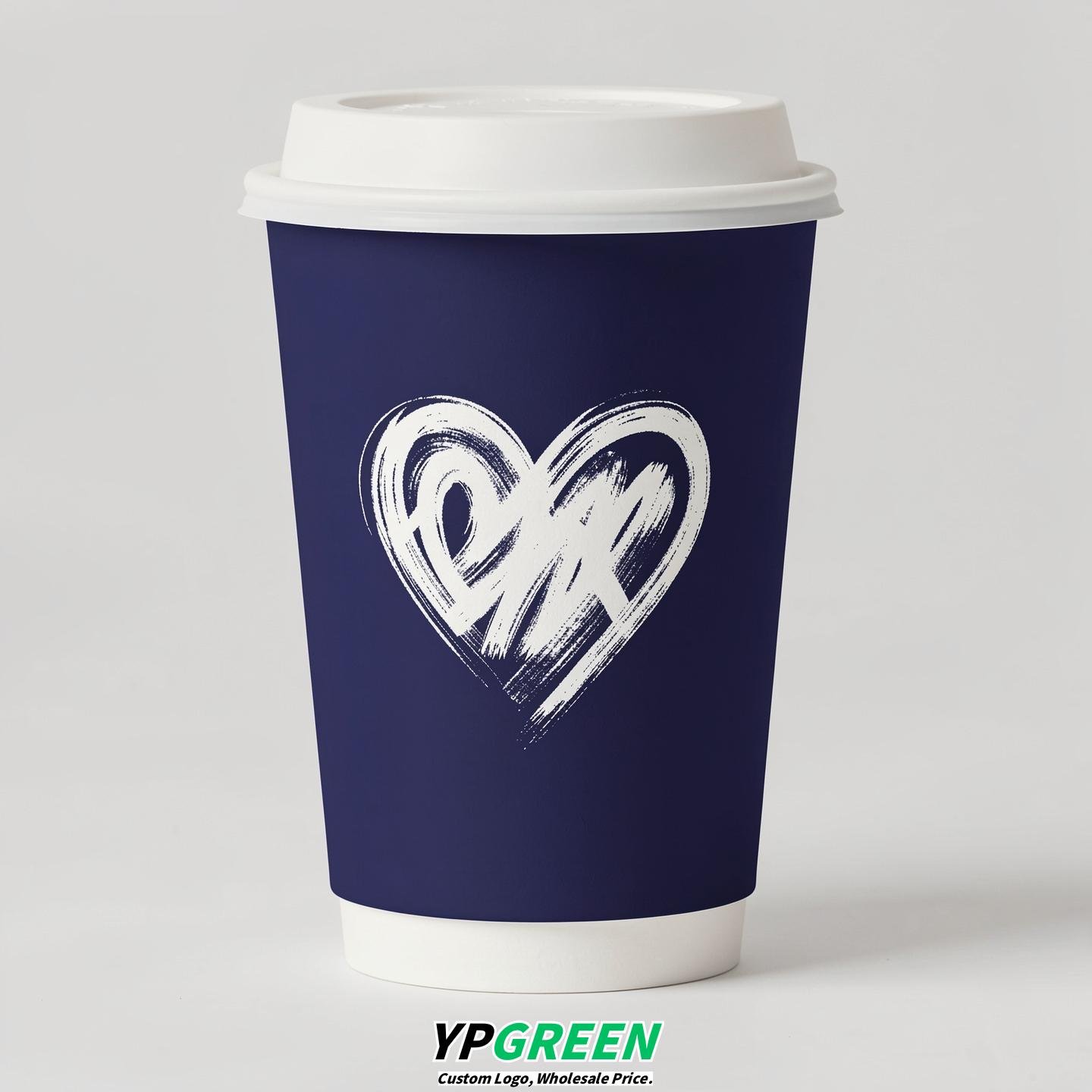 Indigo Heart Paper Cups with Lids 8-24oz