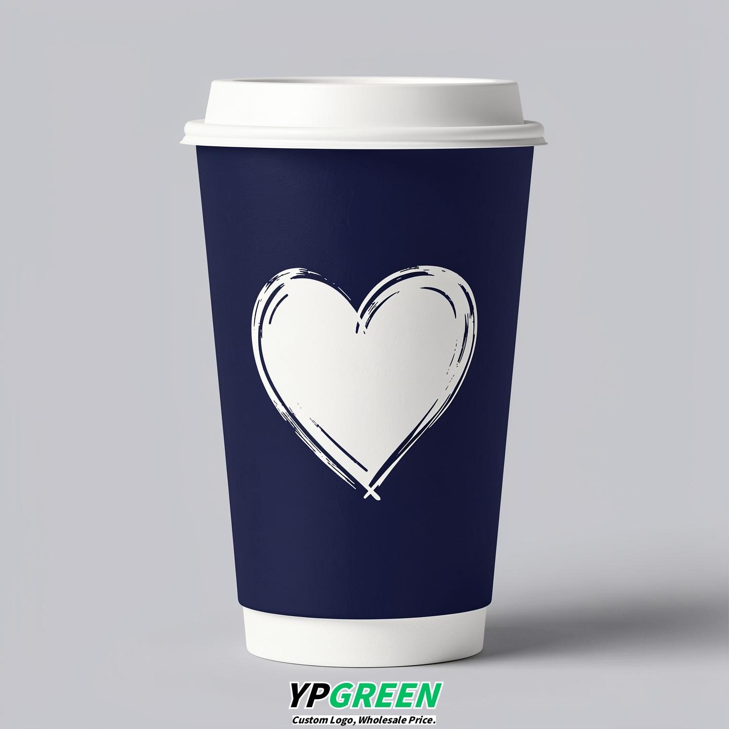 Indigo Heart Paper Cups with Lids 8-24oz