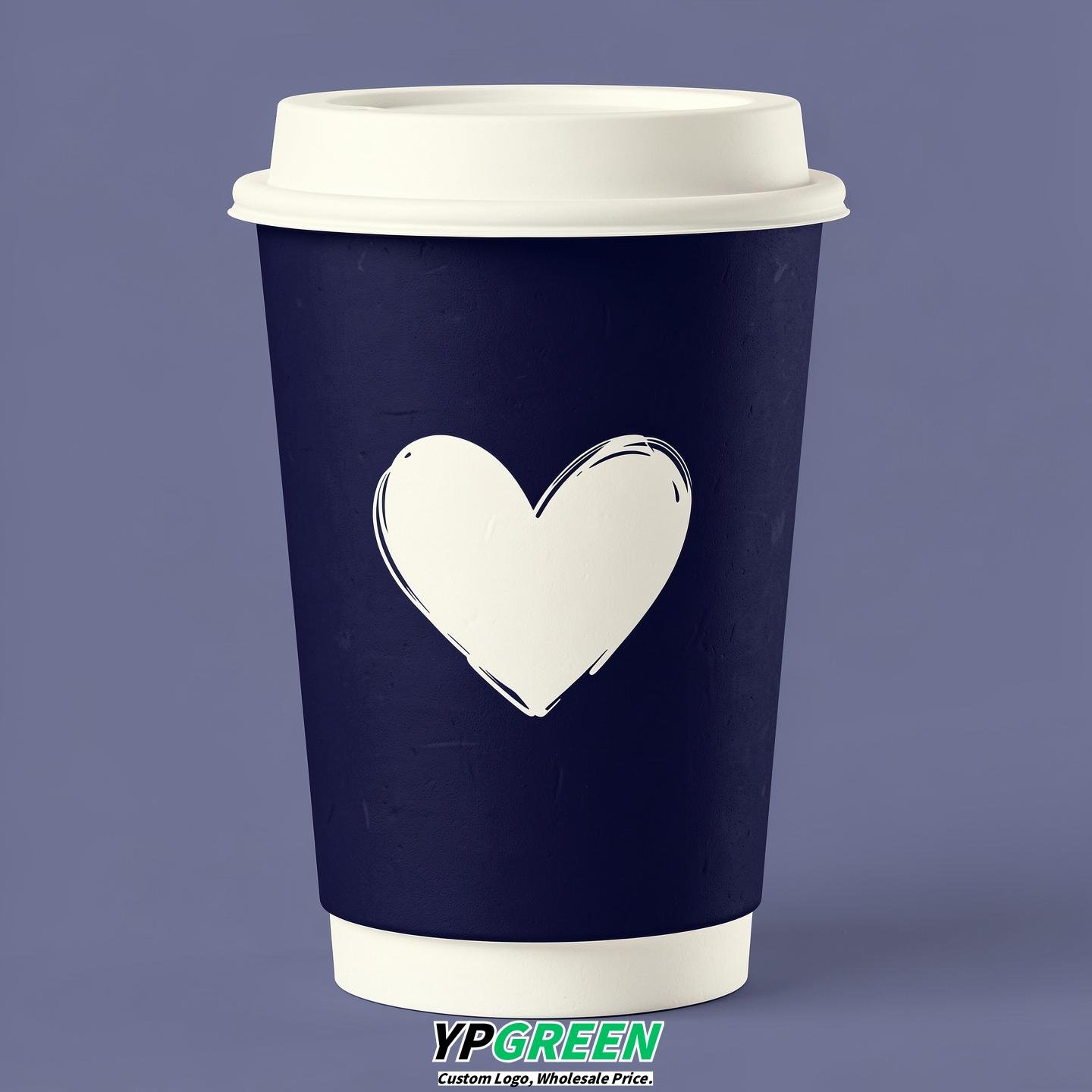 Indigo Heart Paper Cups with Lids 8-24oz