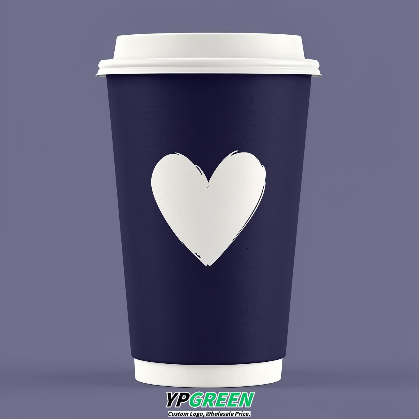 Indigo Heart Paper Cups with Lids 8-24oz