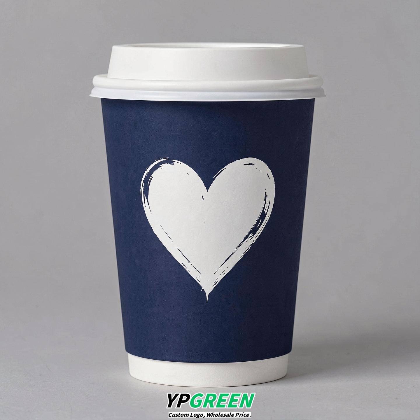Indigo Heart Paper Cups with Lids 8-24oz