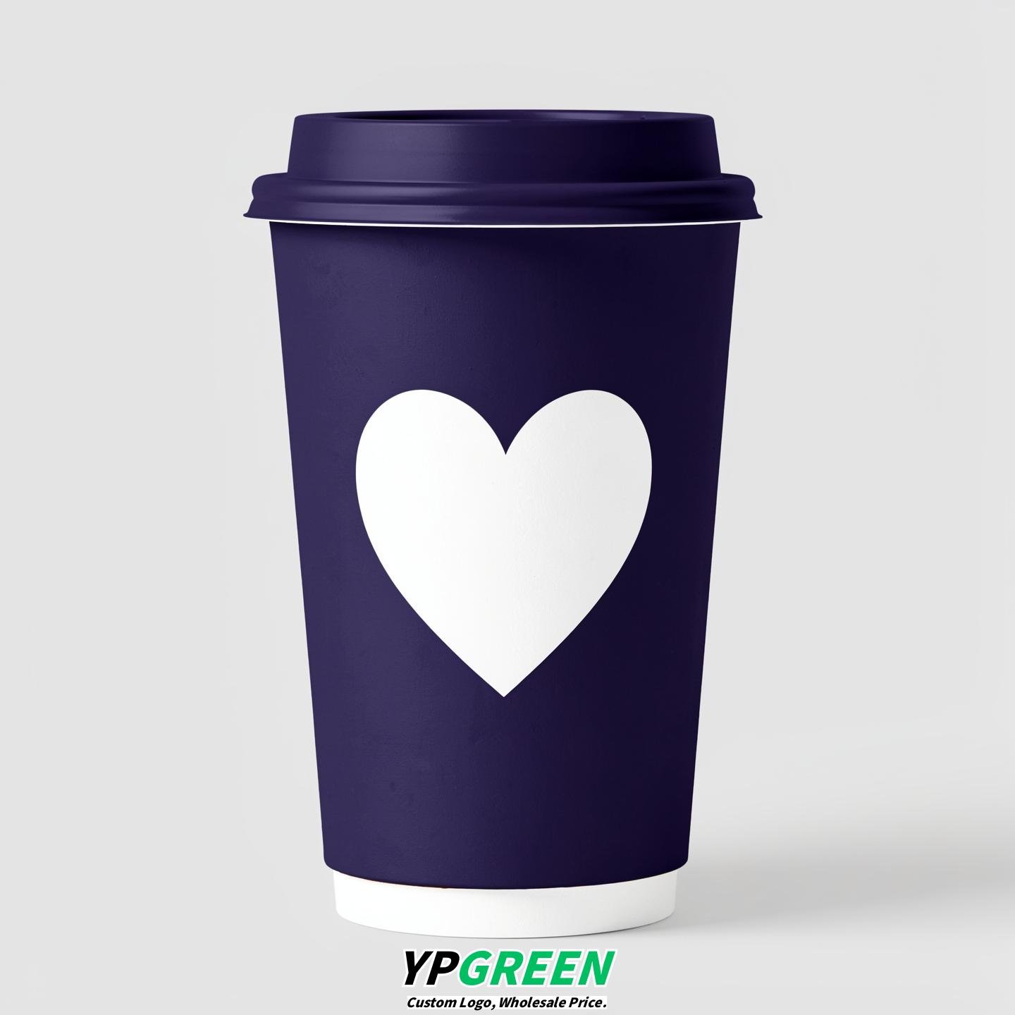 Indigo Heart Paper Cups with Lids 8-24oz